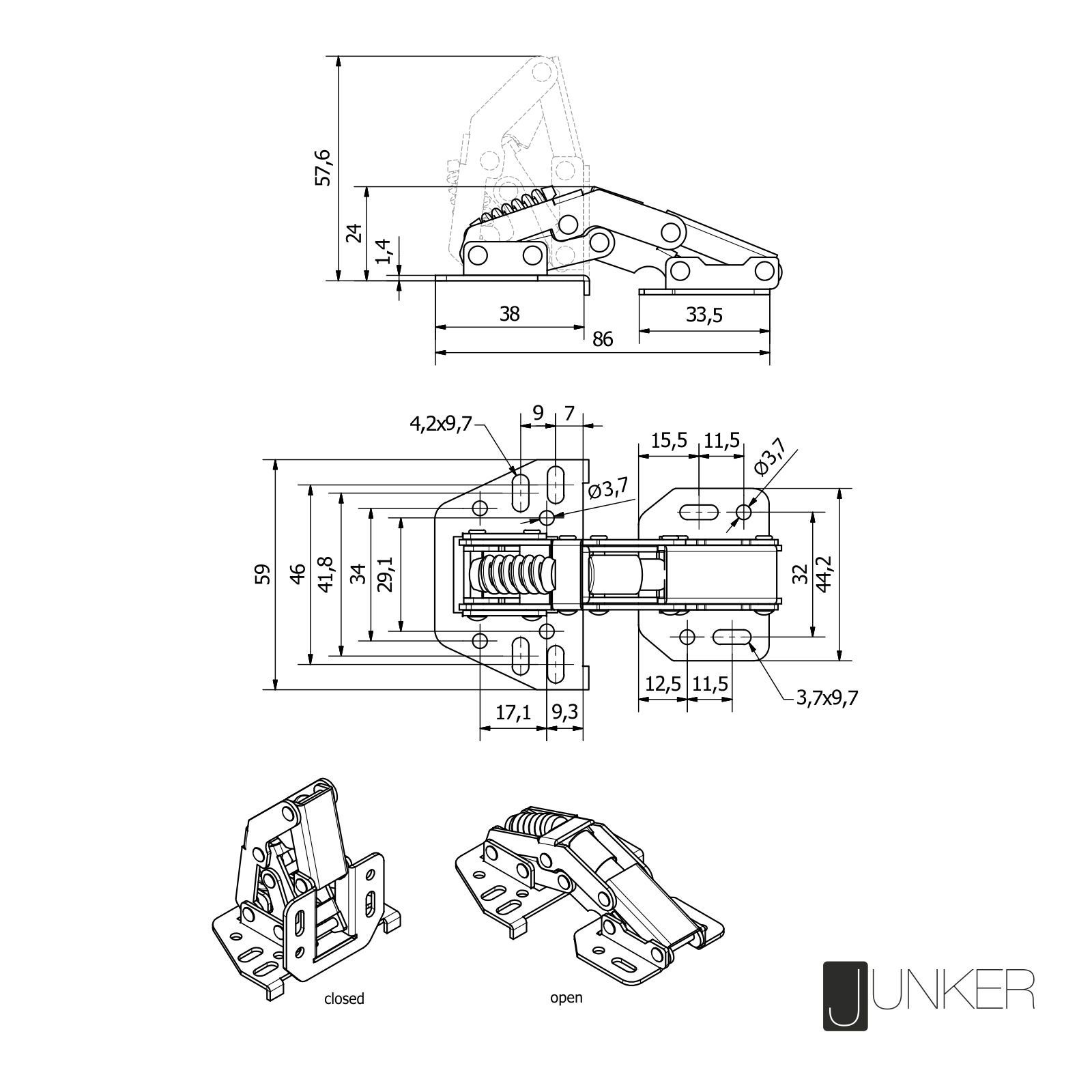 SO-TECH® Möbelbeschlag Aufschraubscharnier 90° mit Montageanschlag (1 St), Möbelscharnier (Stahl, vernickelt, verstellbar)