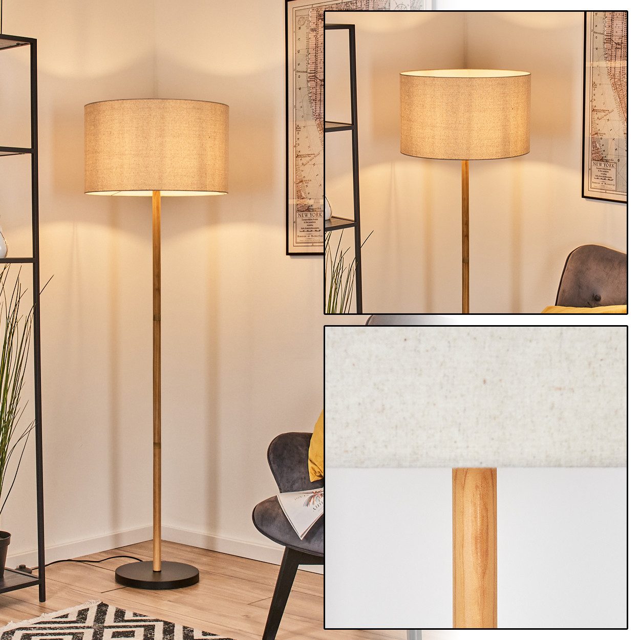 hofstein Stehlampe Stehlampe aus Metall/Holz im modernen Boho-Design, ohne günstig online kaufen