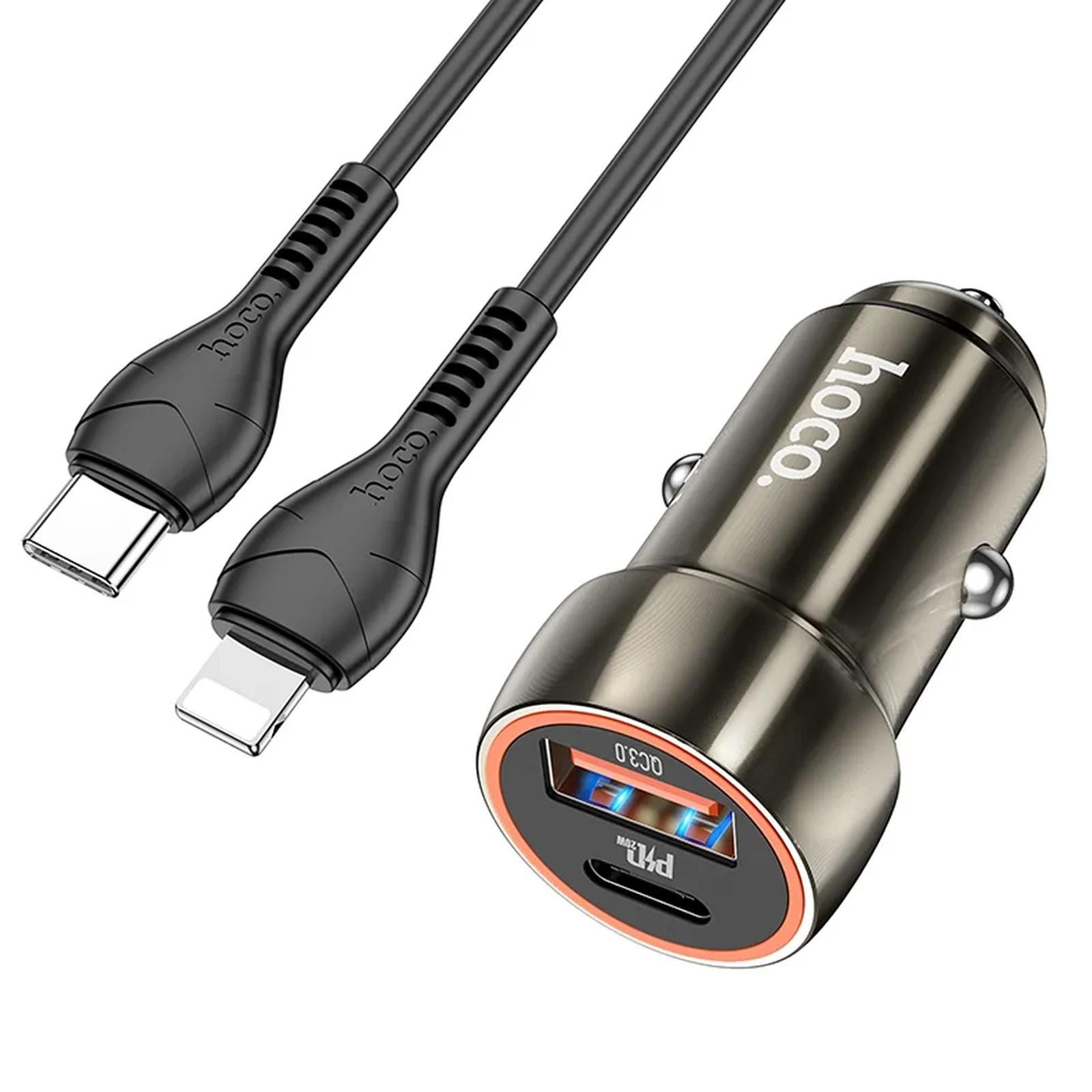 hoco. Z46A Lightning Smartphone-Ladegerät (3000 mA, KFZ Dual USB Lade Stecker Zigarettenanzünder Charger Lightning Kabel)