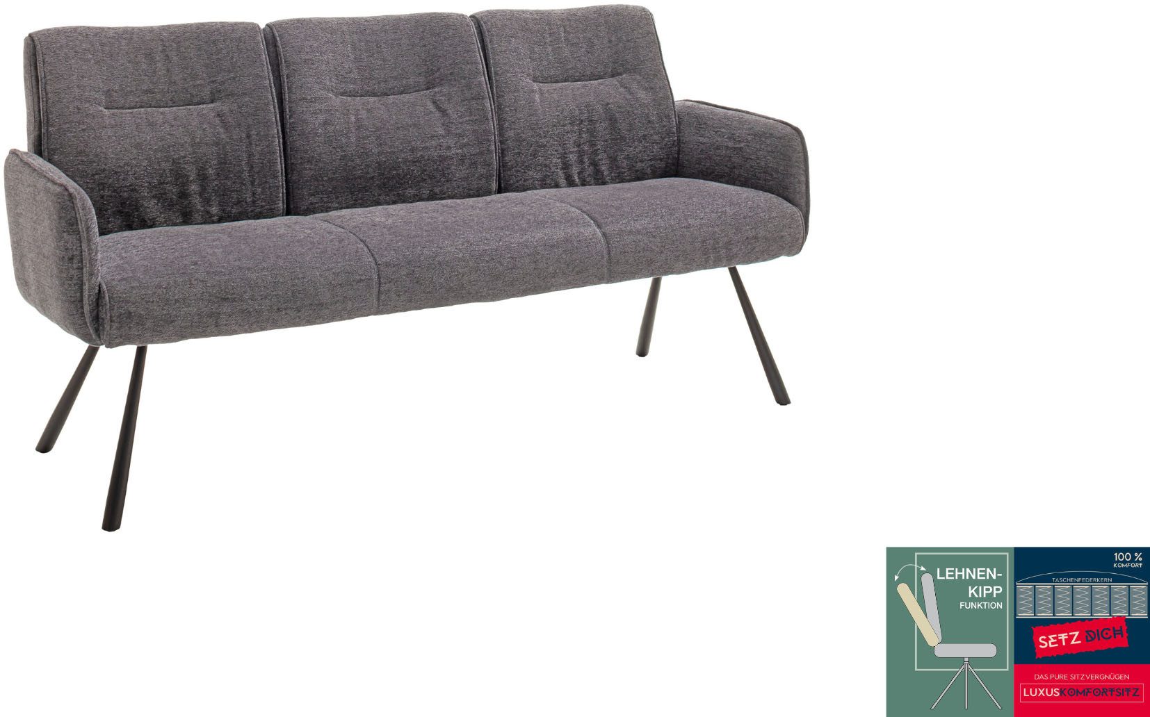 MCA furniture Sitzbank Delane (1-St), Taschenfederkern, Lehnenkippfunktion, Armlehnen, beweglicher Rücken