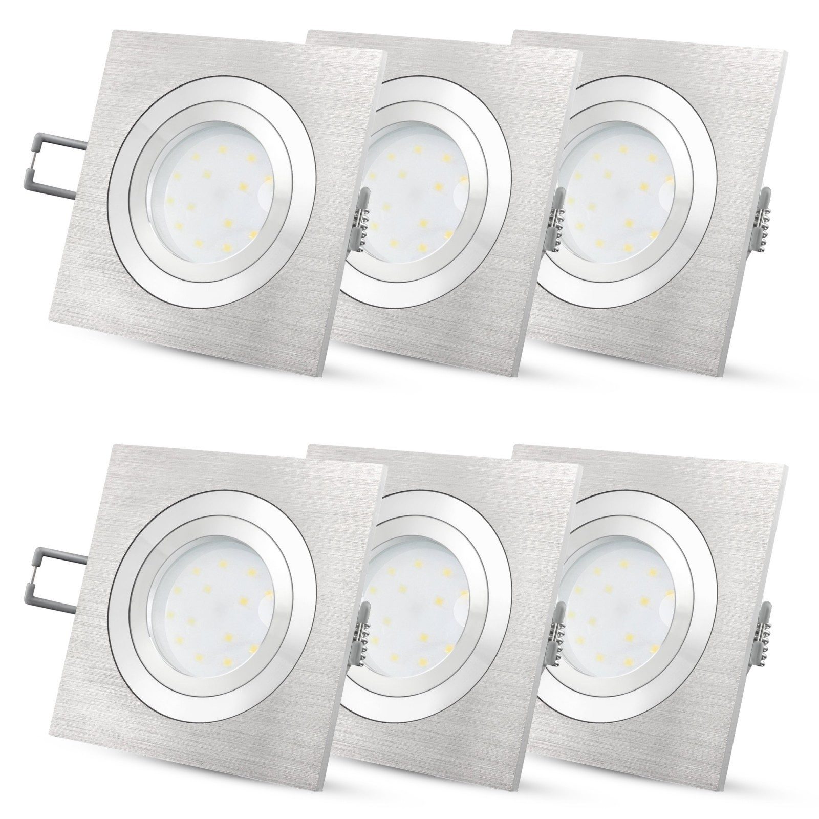 SSC-LUXon LED Einbaustrahler 6x QF-2 Alu Einbaustrahler flach schwenkbar mit LED-Modul neuztralweiß, Neutralweiß