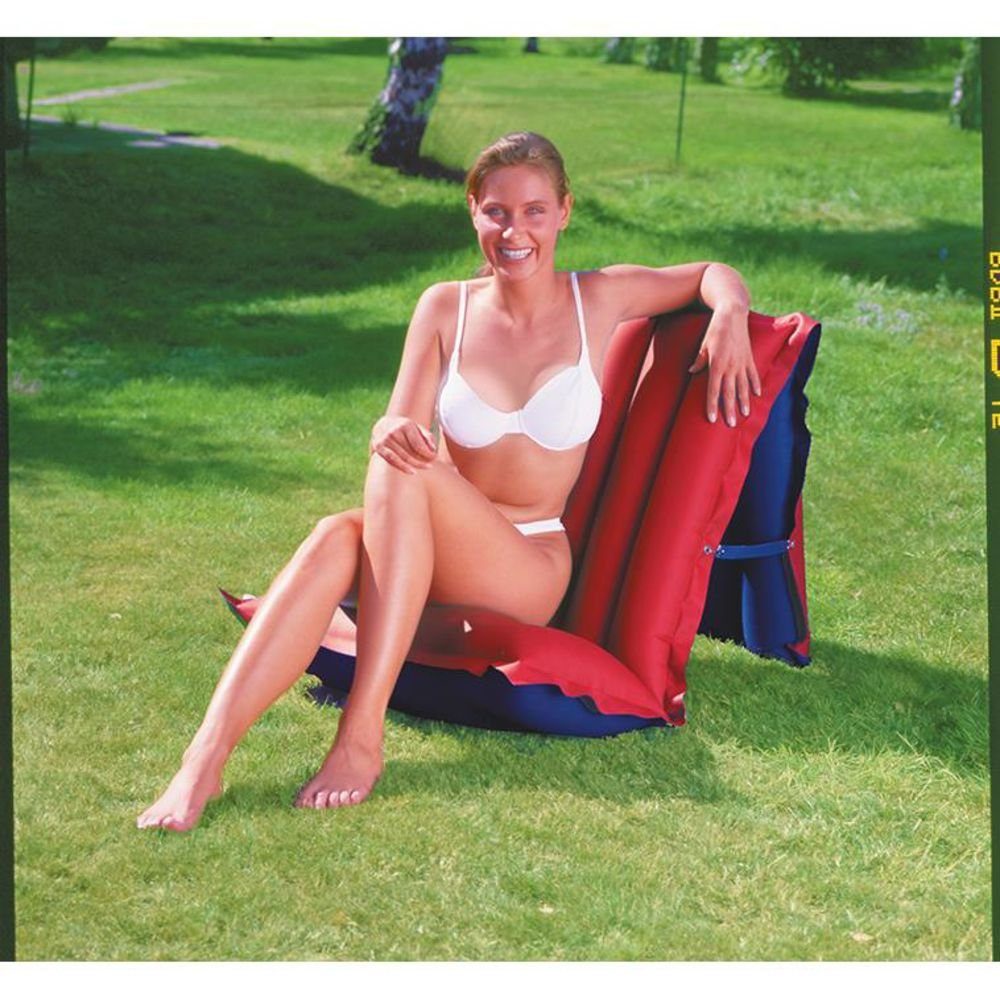 Happy People Luftmatratze Sitz-Liegematratze aufblasbar Blau/Rot, (1-St), Luftmatratze, Mikrofaser, Campingbett, mit Reparaturset