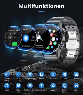 Lige Smartwatch (1,39 Zoll, Android iOS), für Herren mit Telefonfunktion HD Fitness Tracker Wasserdichte Uhr