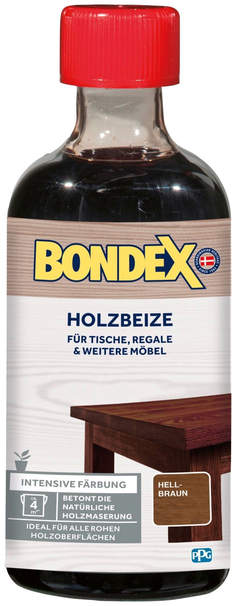 Bondex Lasur HOLZBEIZE, für Tische, Regale & weitere Möbel, intensive Färbung, 0,25 l hellbraun