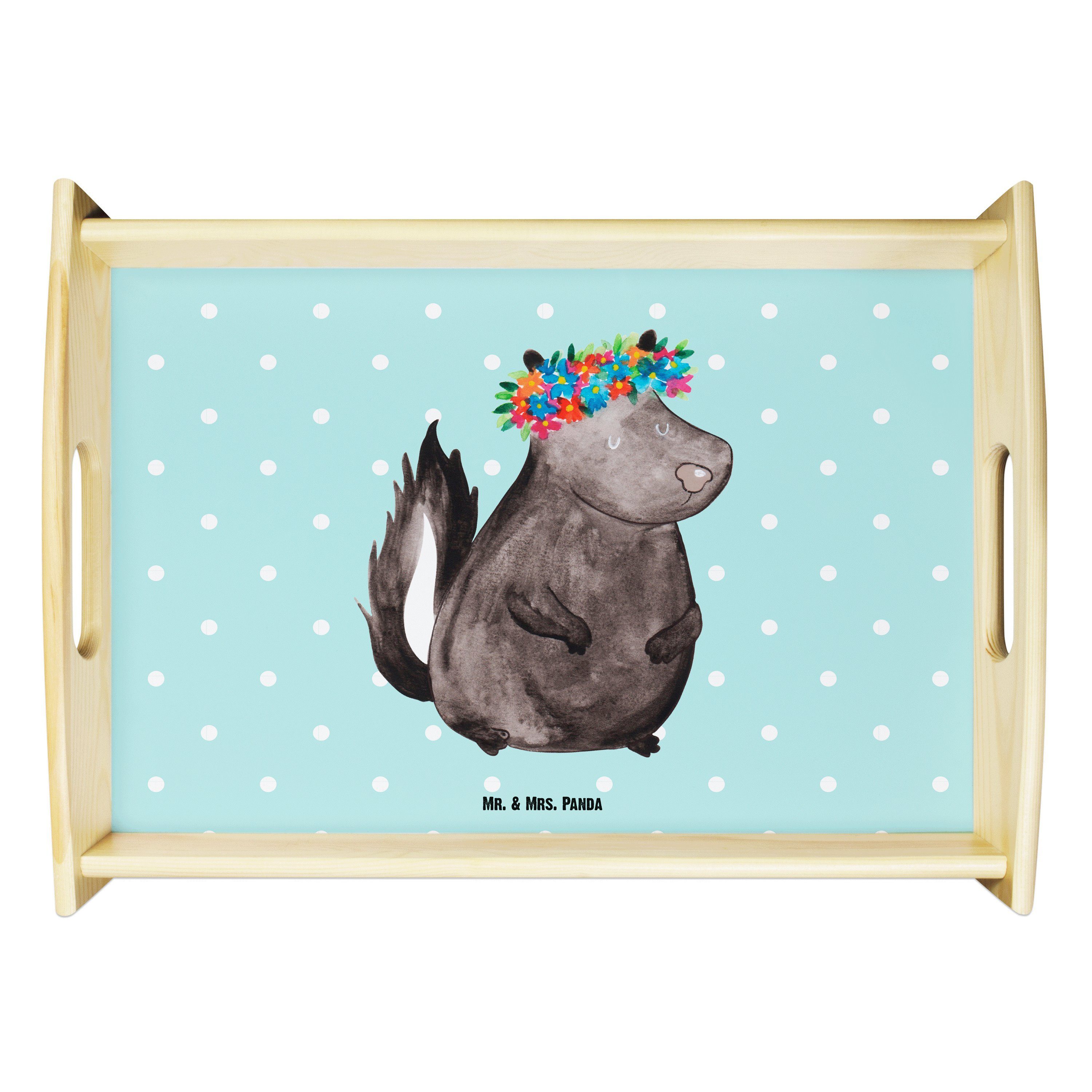 Skunk, (1-tlg) - Namaste, Stinktier Mr. & Türkis - Pastell Blumenmaedchen Panda Tablett Mrs. Echtholz Geschenk, lasiert,