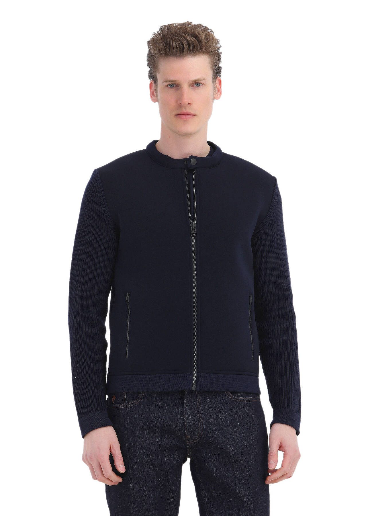 RAMSEY Winterjacke Einfarbiger Cardigan aus Baumwollmischung mit Rundhalsausschnitt