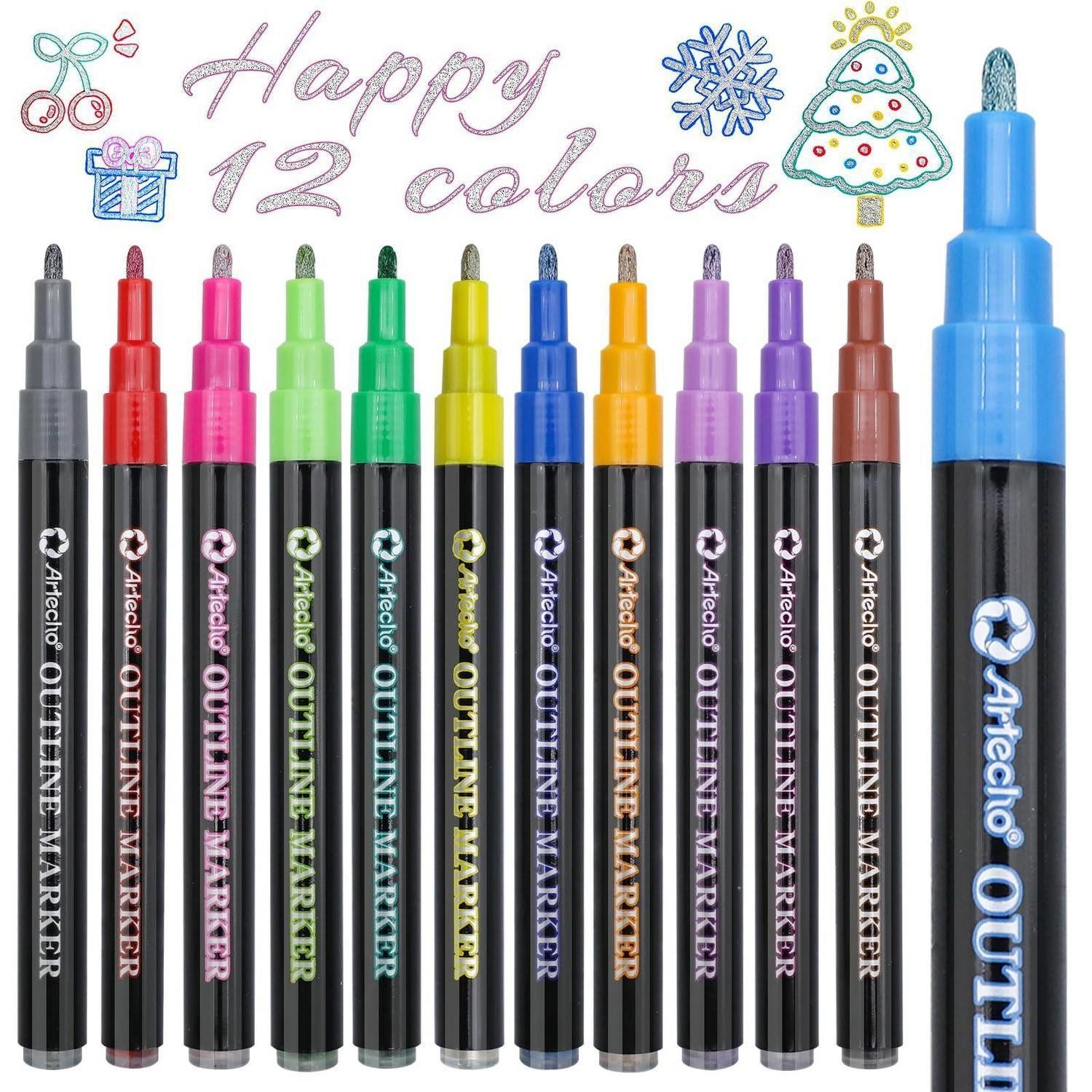 LuxusKollektion Kalligraphie-Stift Glitzerstifte Outline 12 Farben