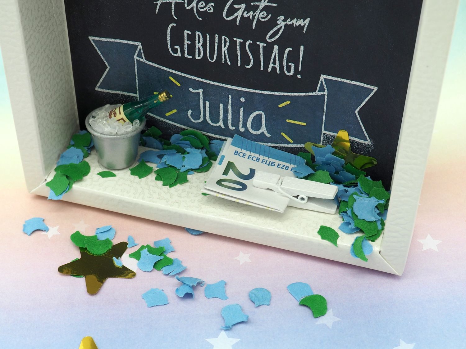 ZauberDeko Geschenkbox Geldgeschenk Verpackung Geburtstag MIT NAME Happy Birthday Sekt Party