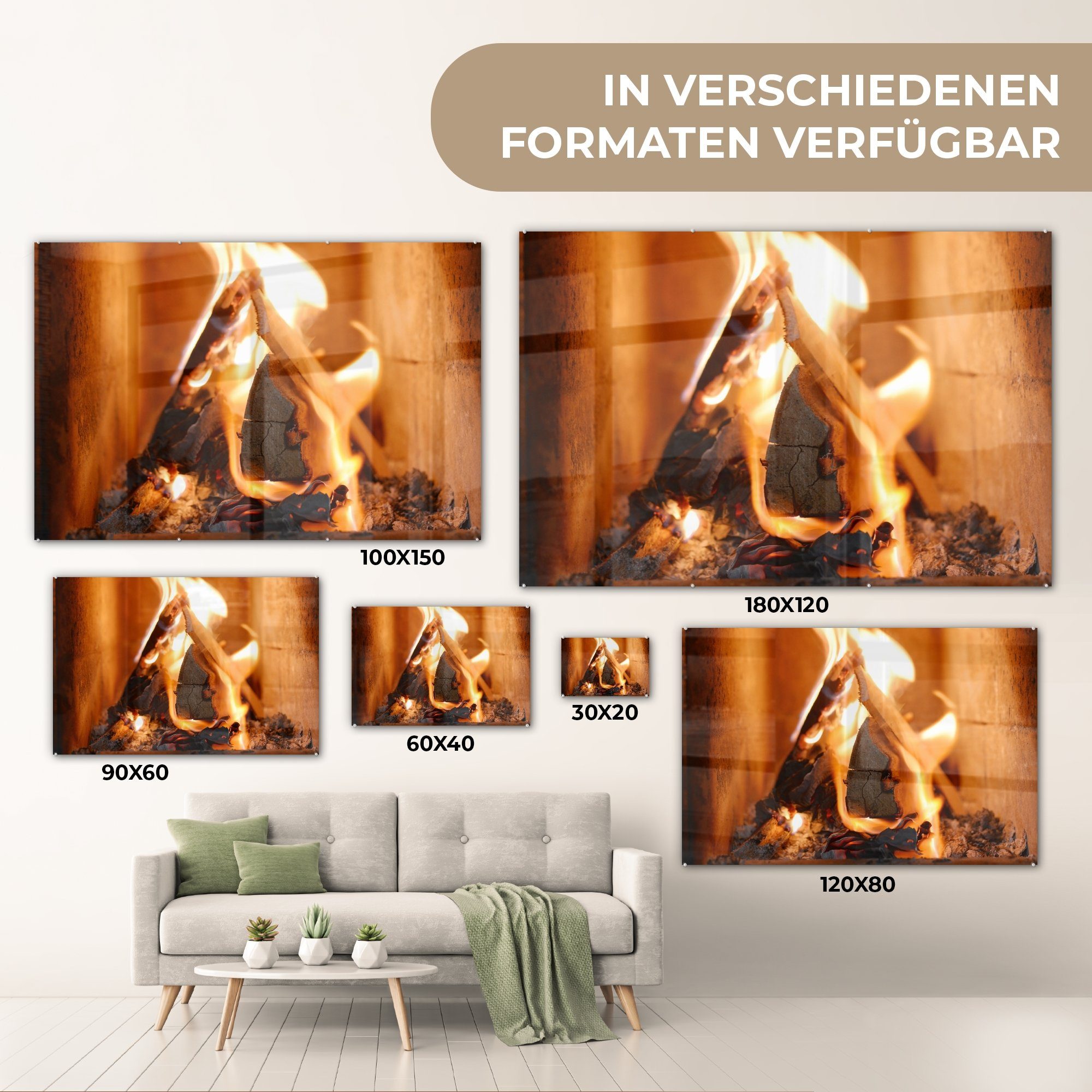 MuchoWow Acrylglasbild Verbrennung von Holz (1 St), einem Kamin, Acrylglasbilder Wohnzimmer Schlafzimmer & in