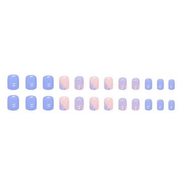 AUKUU Kunstfingernägel Einfarbige Einfarbige kühle blaue gewellte kurze, Maniküre-Sommerwelle tragbare künstliche Nägel