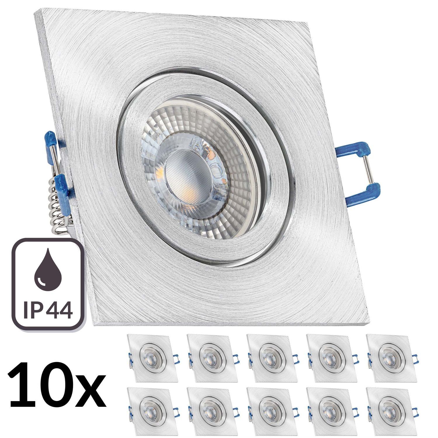 LEDANDO LED Einbaustrahler LED 10er flach extra Einbaustrahler natur Set aluminium RGB in IP44 mi