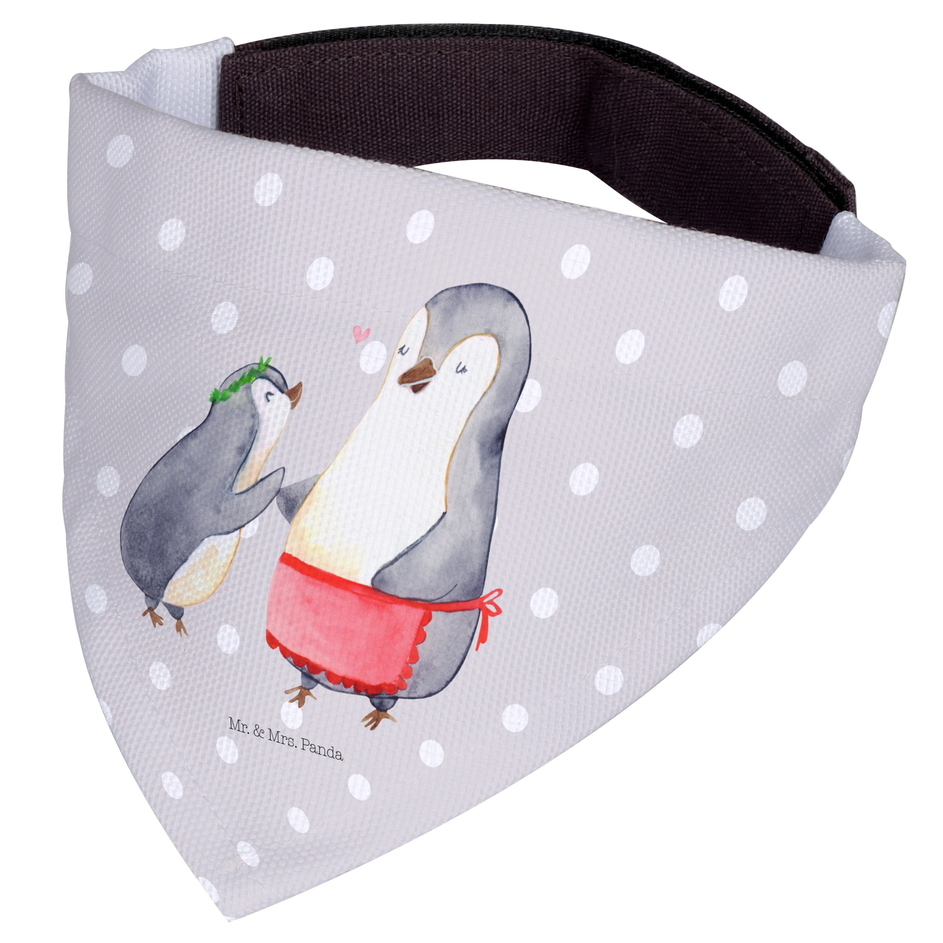 Thumbnail - Mr. & Mrs. Panda Hundefliege Pinguin mit Kind - Grau Pastell - Geschenk, Vorbild Mama, Bruder, Mut, Polyester, Einzigart...