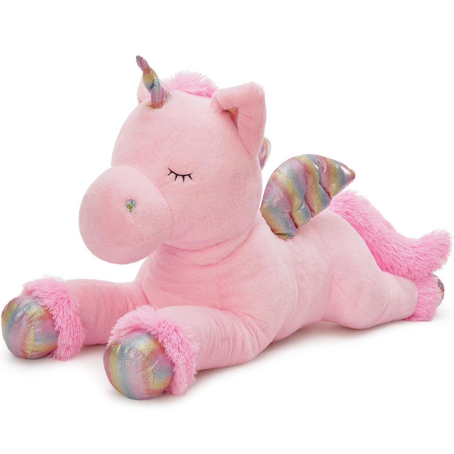 LuxusKollektion Kuscheltier Kuscheltier Einhorn XXL 110cm Riesen Kinder Mädchen Rosa Pink-silver