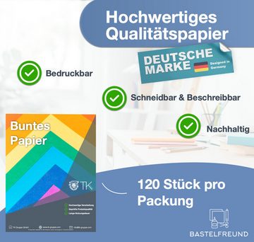 Bastelfreund® Bastelkartonpapier 120x Buntpapier A4 Buntes Papier 120 g/m² - Bastelpapier Tonpapier, Bedruckbar; Papierstärke 120 g/m²