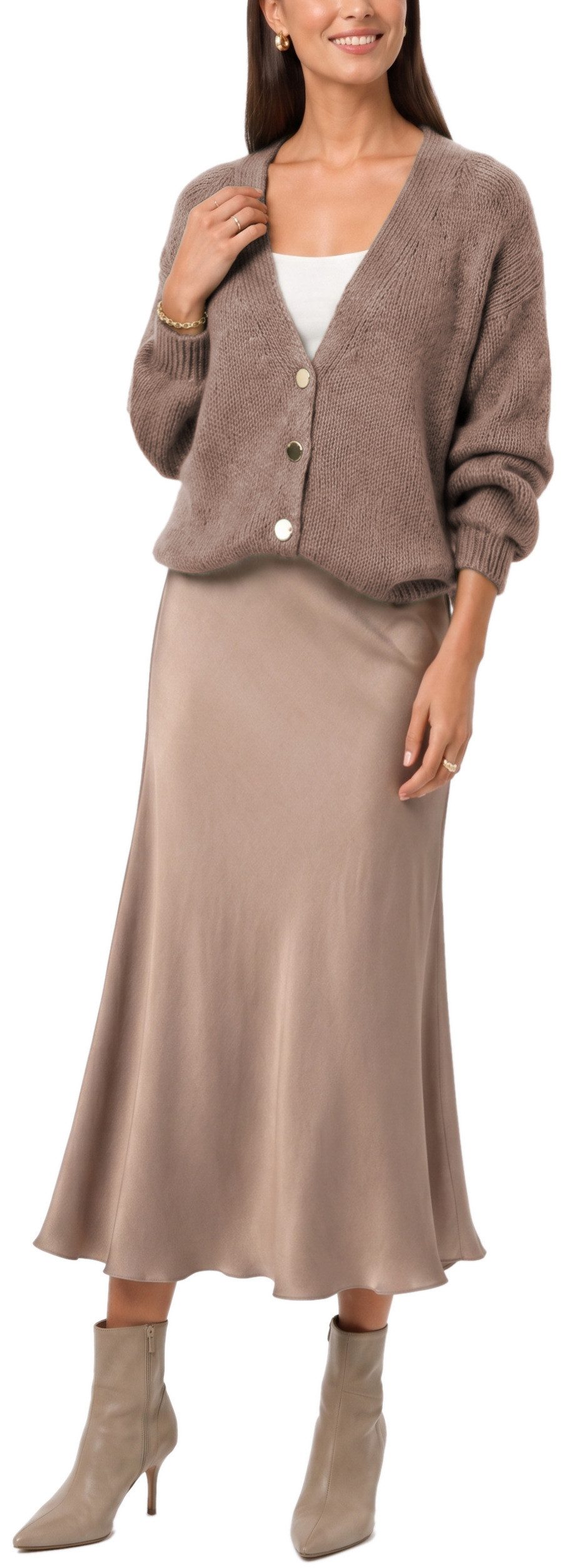 dy_mode Strickjacke Damen Cardigan Grobstrick Strickjacke V-Ausschnitt Übergangsjacke Grobstrick, in Unifarbe, V-Ausschnitt – Bild 4 von 5