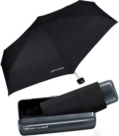 Pierre Cardin Taschenregenschirm leichter Minischirm mit Etui mybrella Noire, mit dem Hard-Case Etui in Carbonoptik besonders edel