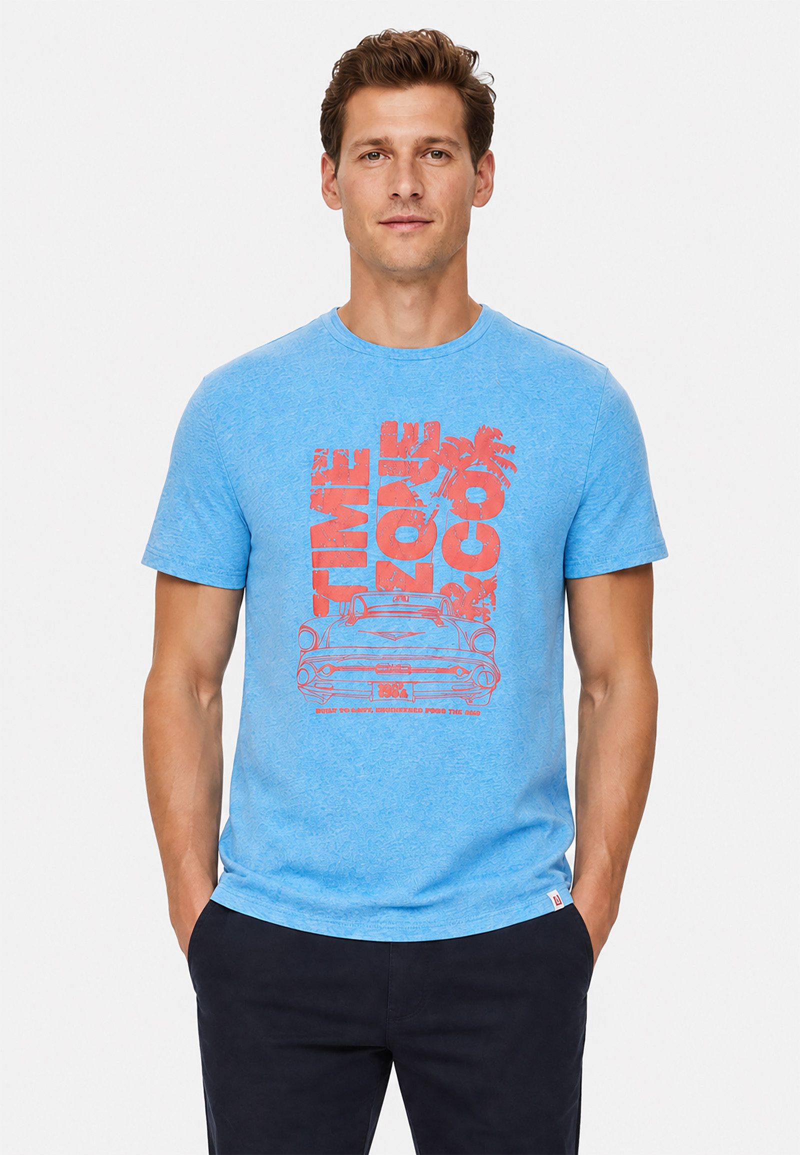 TIMEZONE T-Shirt Rundhalsausschnitt Frontprint Vintage Auto Motiv Design (1-tlg) Puff Print T-Shirt