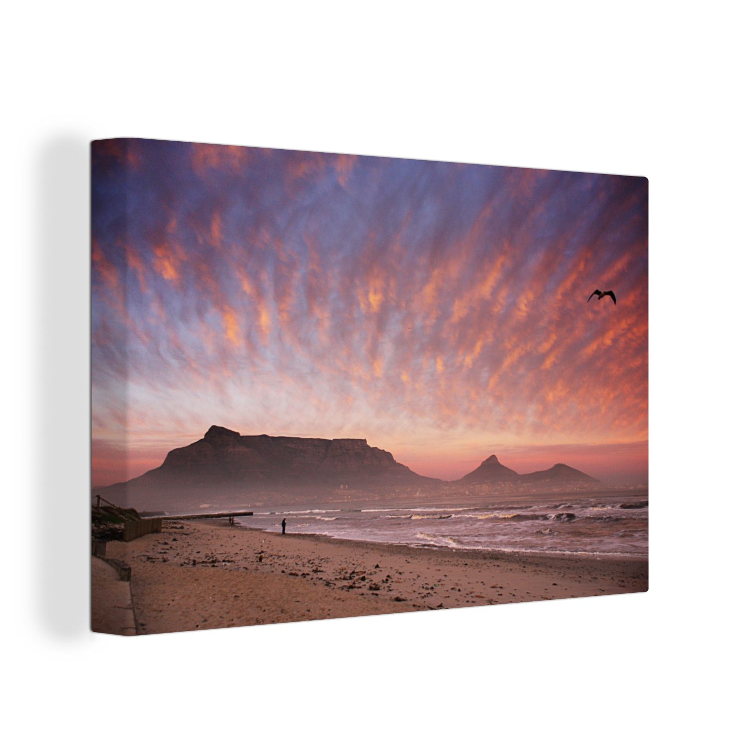 OneMillionCanvasses® Leinwandbild Bunter Himmel über dem Tafelberg in Südafrika, (1 St), Wandbild Leinwandbilder, Aufhängefertig, Wanddeko, 30x20 cm