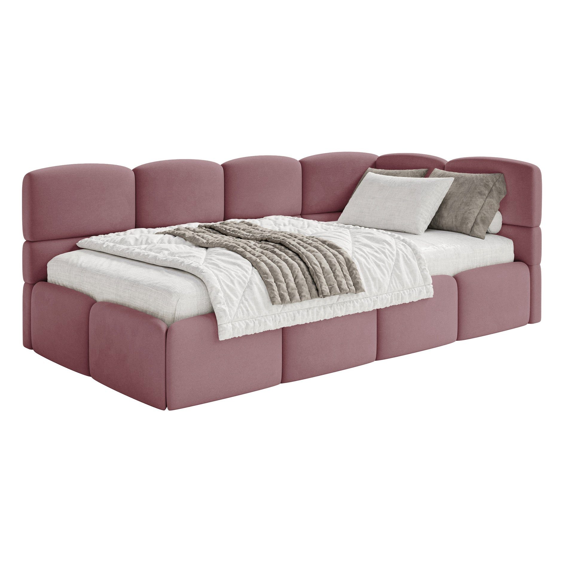 Selsey Jugendbett CLOUDY, mit Kopfteil, Matratze & Stauraum, Easy-Clean-Velours, 120x200 cm