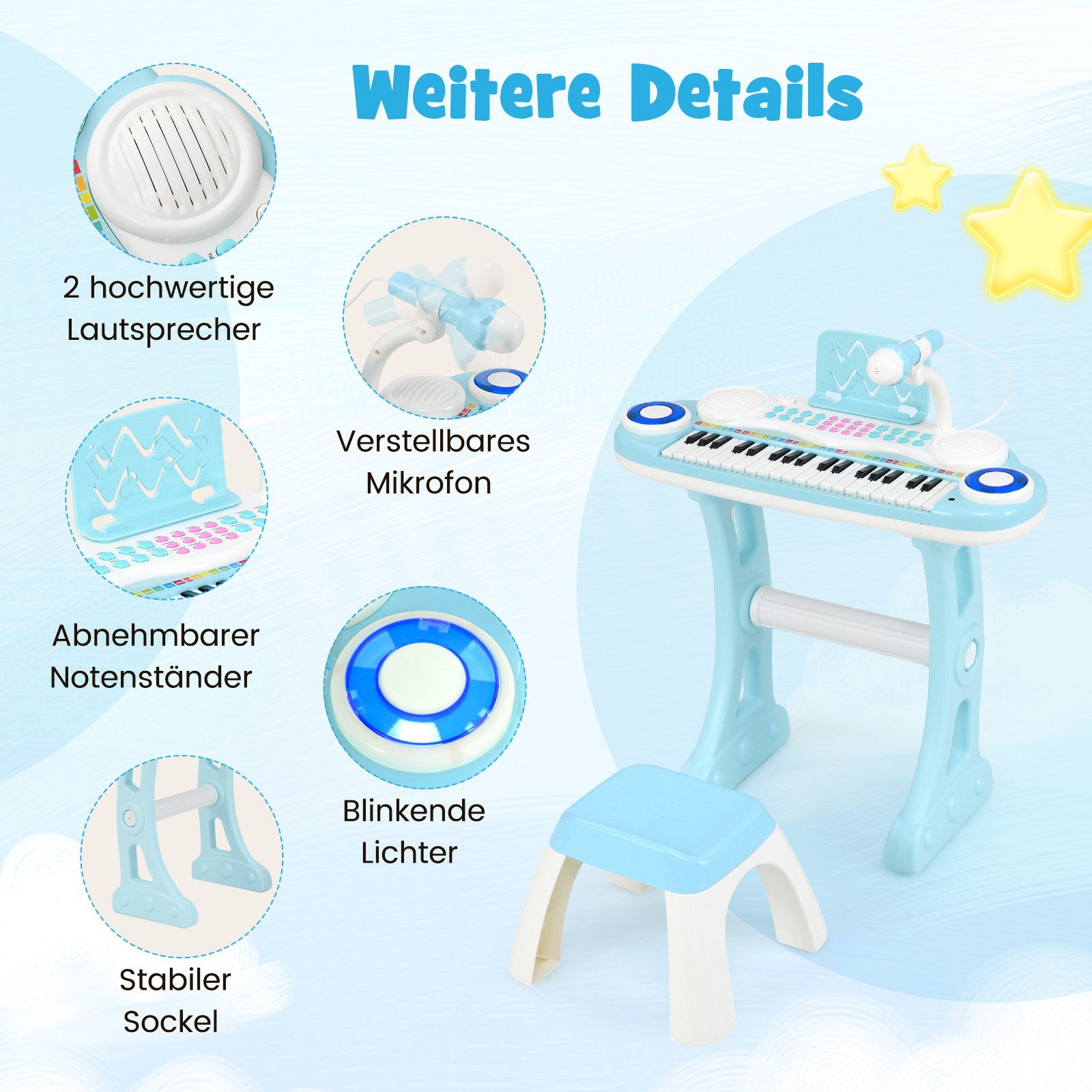COSTWAY Spielzeug-Musikinstrument, 37 Tasten Klaviertastatur Kinder günstig online kaufen