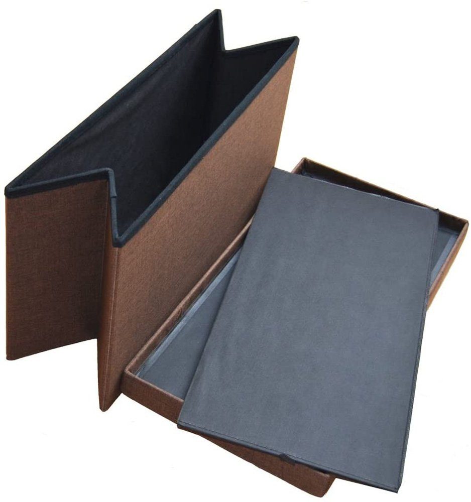 style home Sitzhocker Sitzbank mit Stauraum faltbare Füßbank (Sitztruhe aus Leinen, 76 x 38 x 38 cm Dunkelbraun), gepolstert Sitzbank Fußhocker, für Wohnzimmer  – Bild 4 von 5