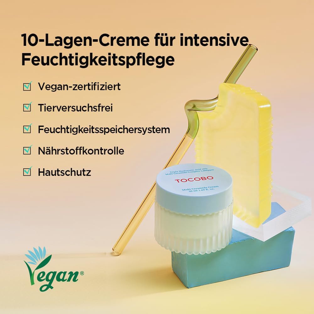 TOCOBO Anti-Aging-Creme Multi Ceramide Cream 50ml – Vegane Gesichtscreme mit Ceramiden & Hyaluronsäure, feuchtigkeitsspendend, beruhigend, ideal für empfindliche & trockene Haut