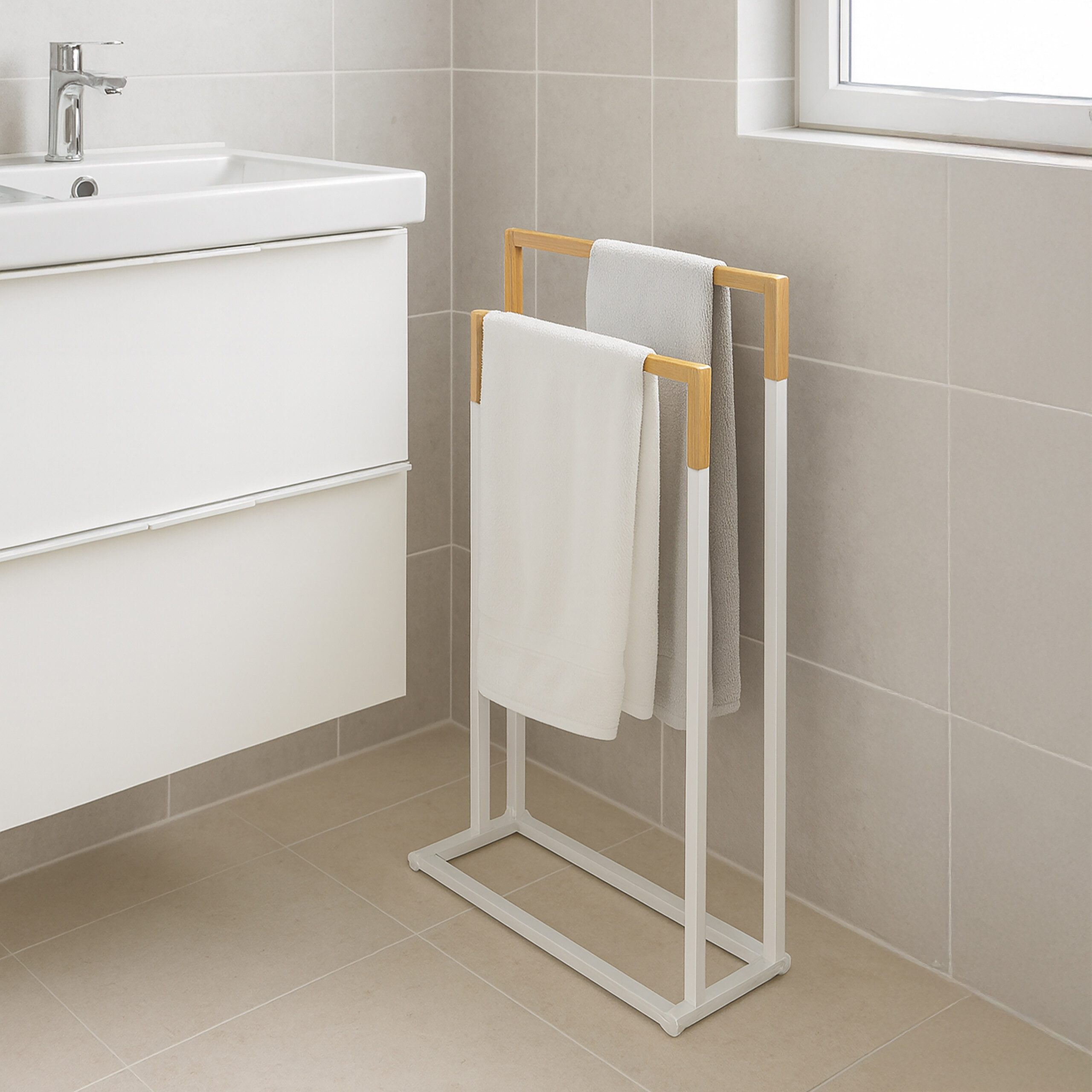 relaxdays Handtuchständer mit 2 Stange, weiß günstig online kaufen