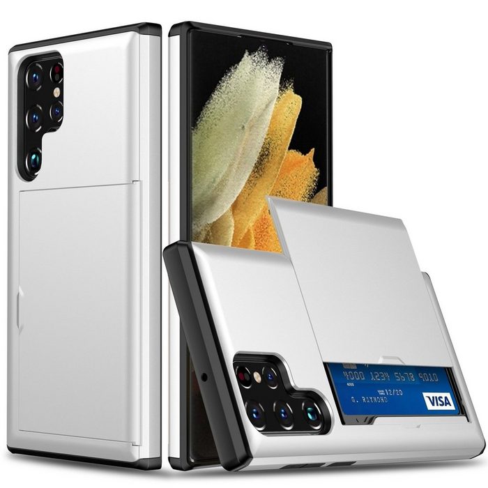 Protectorking Handyhülle Schutzhülle für Samsung Galaxy S22 Ultra Weiß 6 8 Zoll Handyhülle mit integriertem Kartensteckplatz leicht überstehender Rand zum Displayschutz und Kamera Schutz.