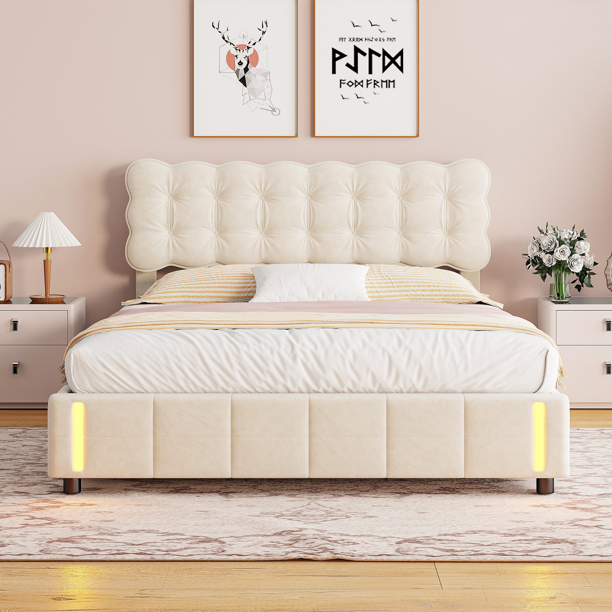 FUROKOY Polsterbett Doppelbett Stauraumbett mit LED-Licht, günstig online kaufen