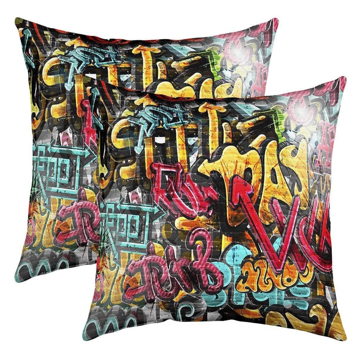 LuxusKollektion Kissenbezug Kissenbezug 60x60cm Hippie Graffiti 2er Set