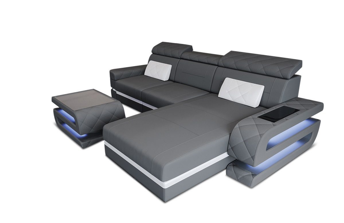 Sofa Dreams Ecksofa Polster Stoffsofa Couch Bologna L Form Stoff Sofa, Mikrofaser, mit LED, ausziehbare Bettfunktion, mit USB-Anschluss, Designersofa