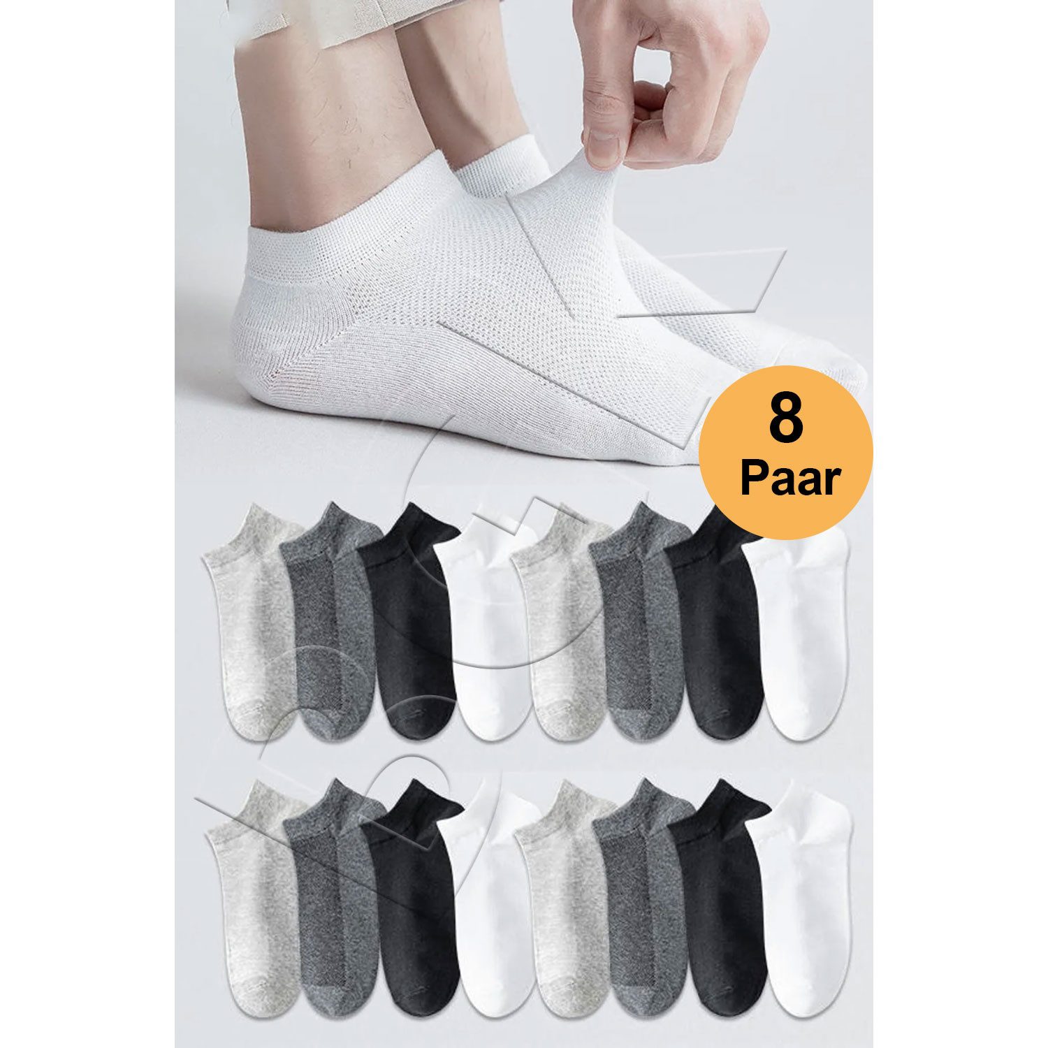 Jungengel Sneakersocken 8 Paar Socken Unisex Kurzschaft Füßlinge Herren Damen Baumwolle Sport (Socken-Set, 8-Paar, 8 Paar Sneaker-Socken in neutralen Farben – ideal für Alltag) Atmungsaktive Baumwollmischung, weich und bequem, ideal Sport & Alltag