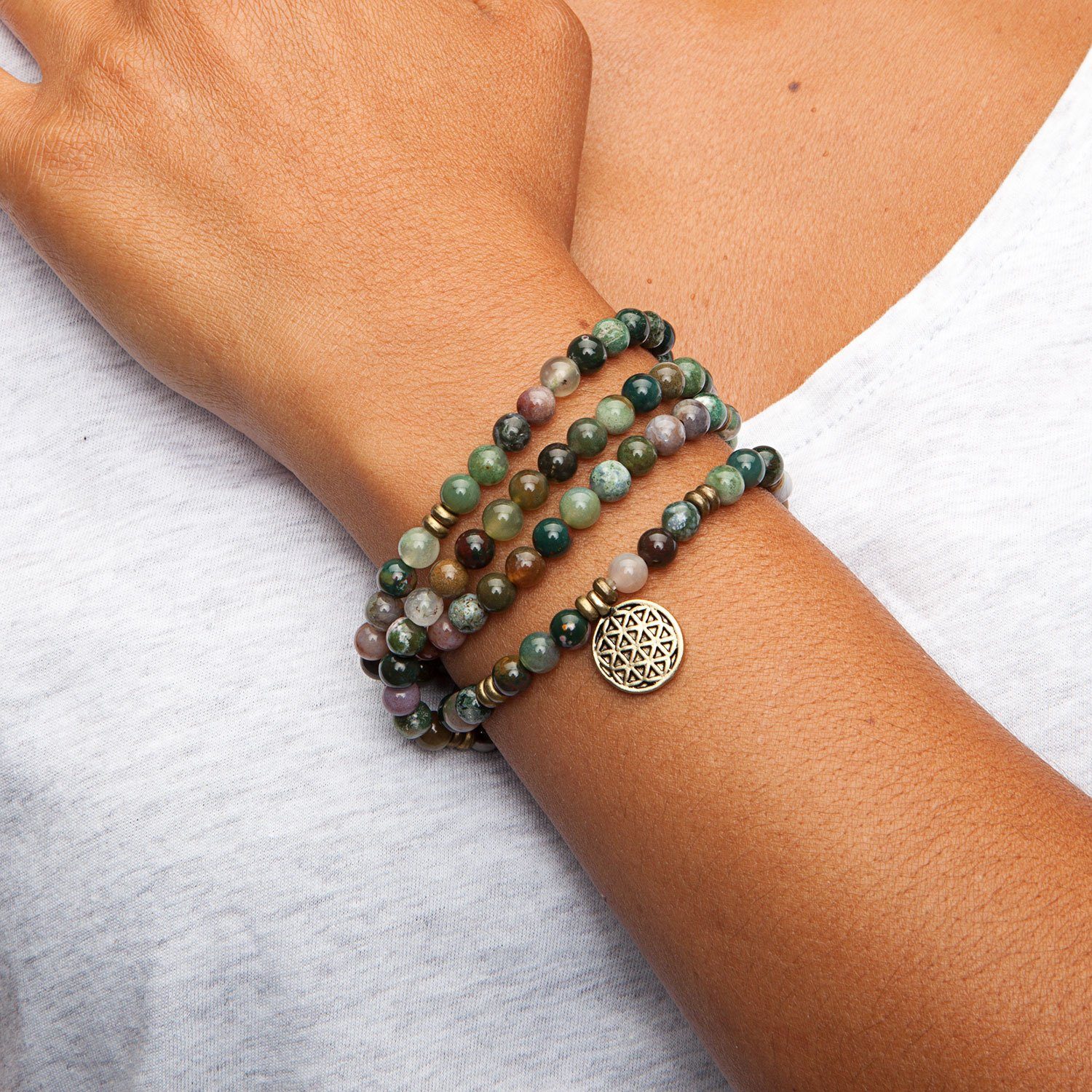 bodhi Perlenarmband Mala Armband mit mehrfarbigem Achat, Modeschmuck