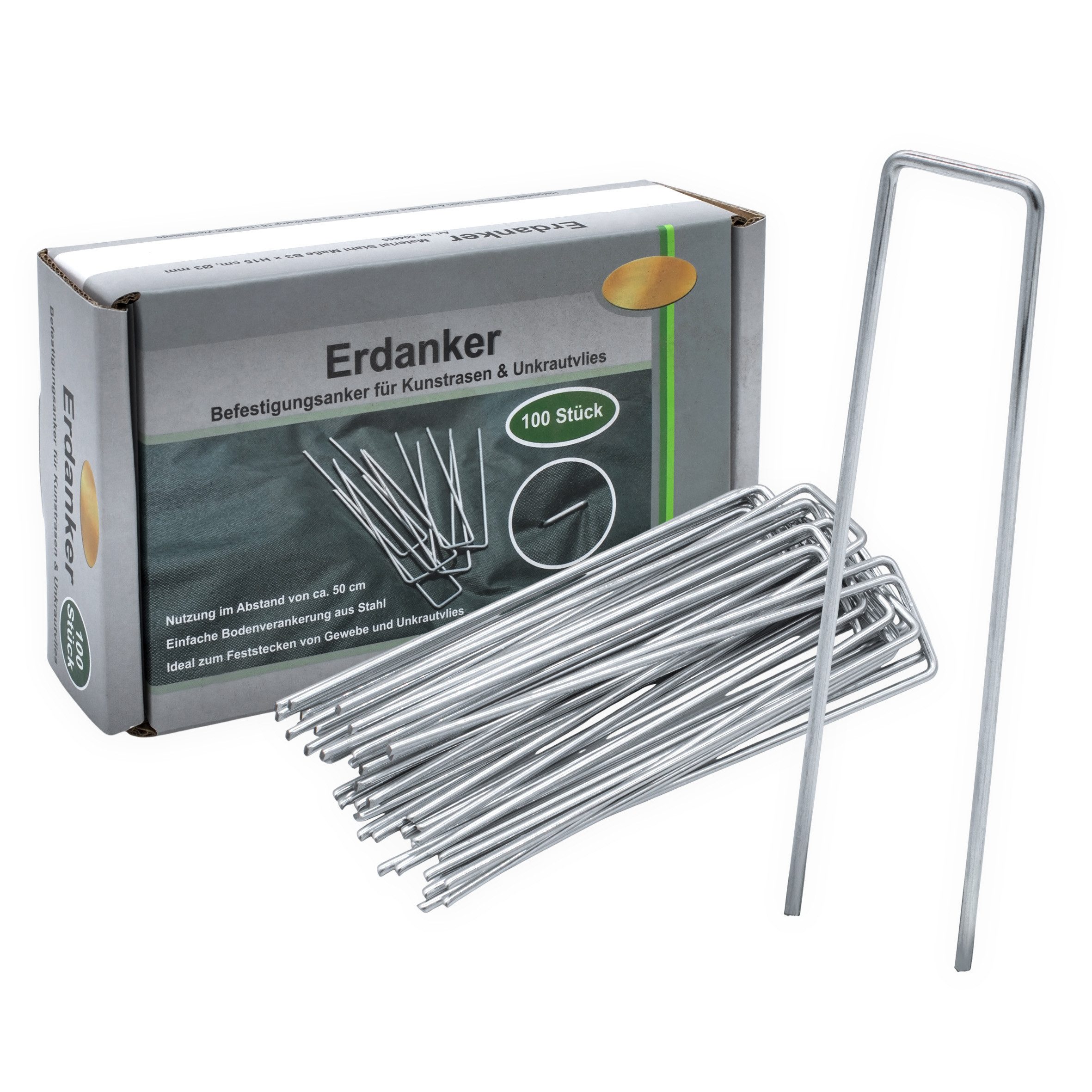 Spetebo Bodenanker Metall Erdanker silber 15 x 3 cm - 100 Stück, für Kunstrasen, Gartenvlies, Zelte, zum Einstecken in den Boden, (Set, 100-St., Bodenanker), Bodenanker für Kunstrasen und Unkrautvlies