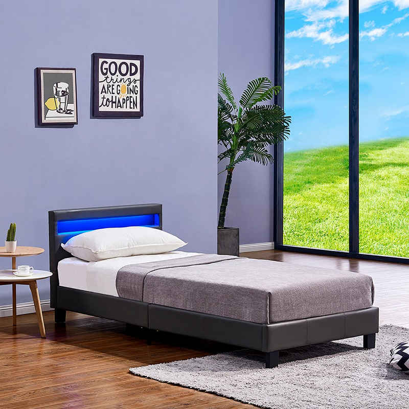 HOME DELUXE Bett »LED Bett ASTRO« (Set, 2-tlg., Bett und Lattenrost), extra großes gepolstertes Kopfteil, Variante mit oder ohne Matratze, inklusive Matratze