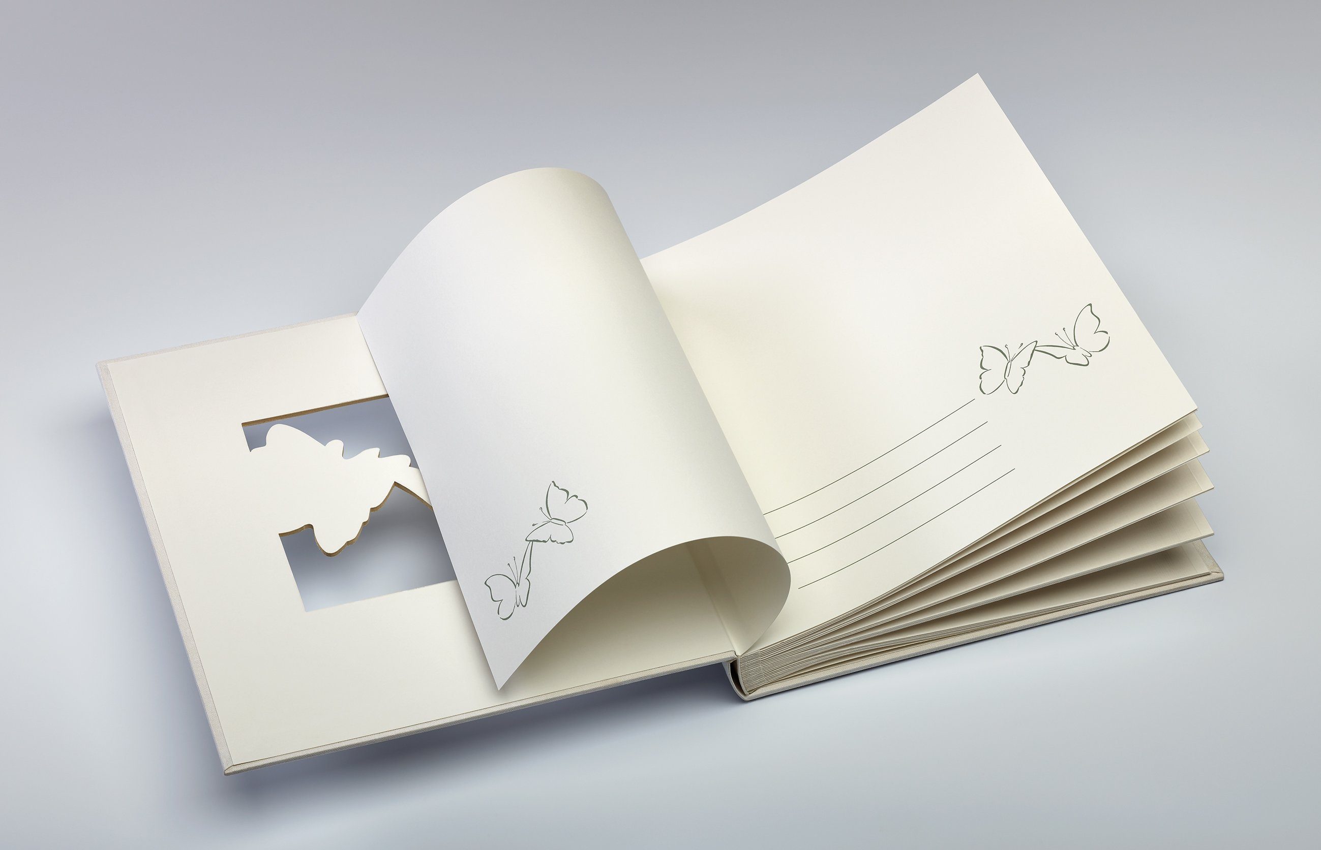 Walther Design Fotoalbum Hochzeitsalbum Farfalla, buchgebundenes Hochzeitsalbum, Leineneinband, Permuttprägung
