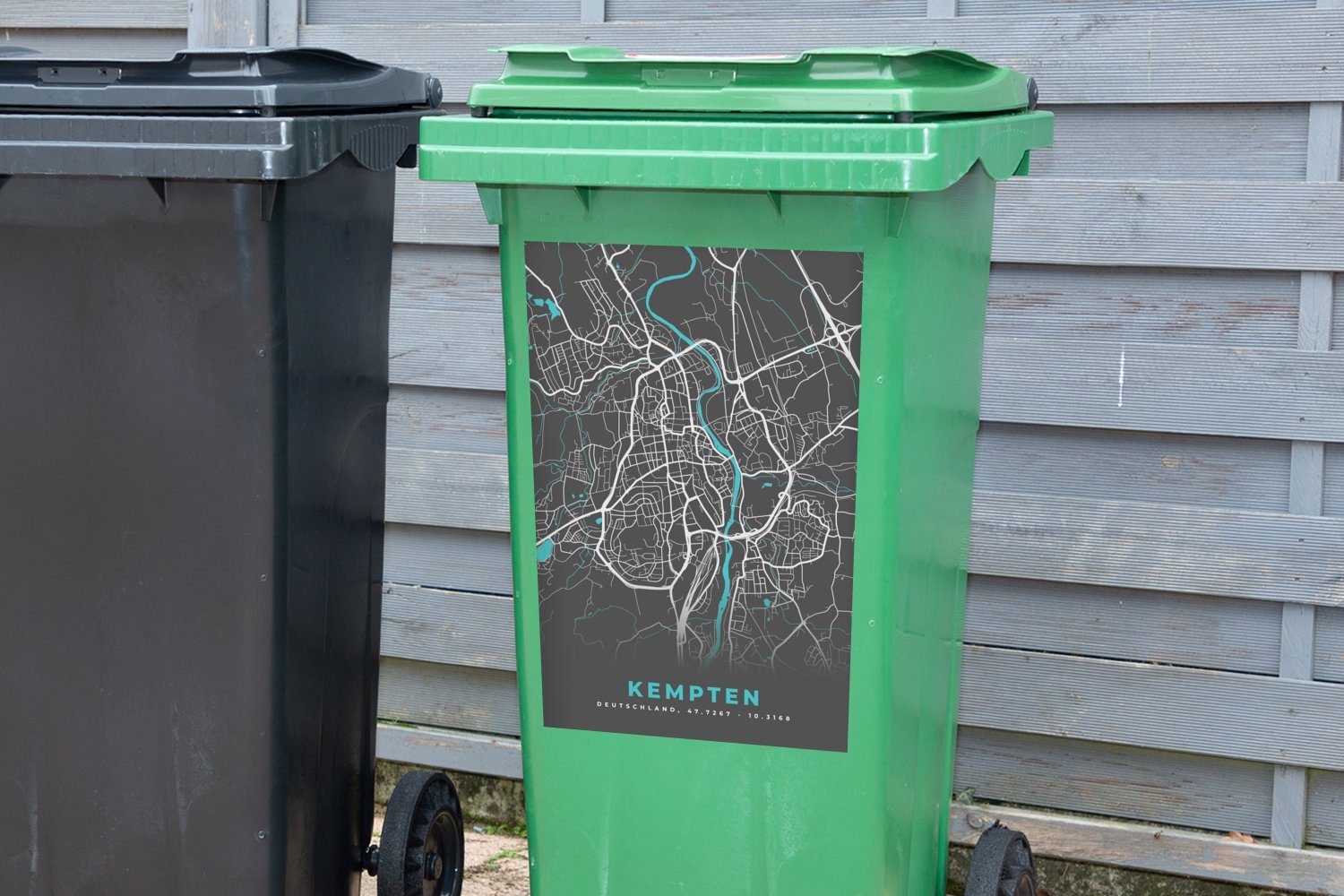 - - Mülleimer-aufkleber, Container, MuchoWow Deutschland - Karte Wandsticker Stadtplan Abfalbehälter Blau Kempten St), (1 Sticker, - Mülltonne,