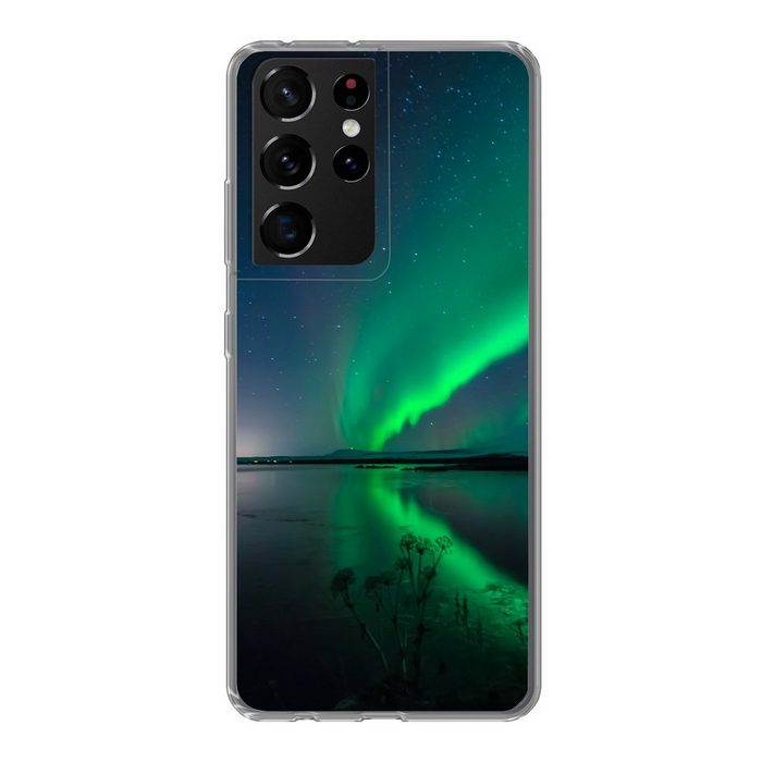 MuchoWow Handyhülle Nordlicht - Island - Sternenhimmel - Grün - Wasser Phone Case Handyhülle Samsung Galaxy S21 Ultra Silikon Schutzhülle