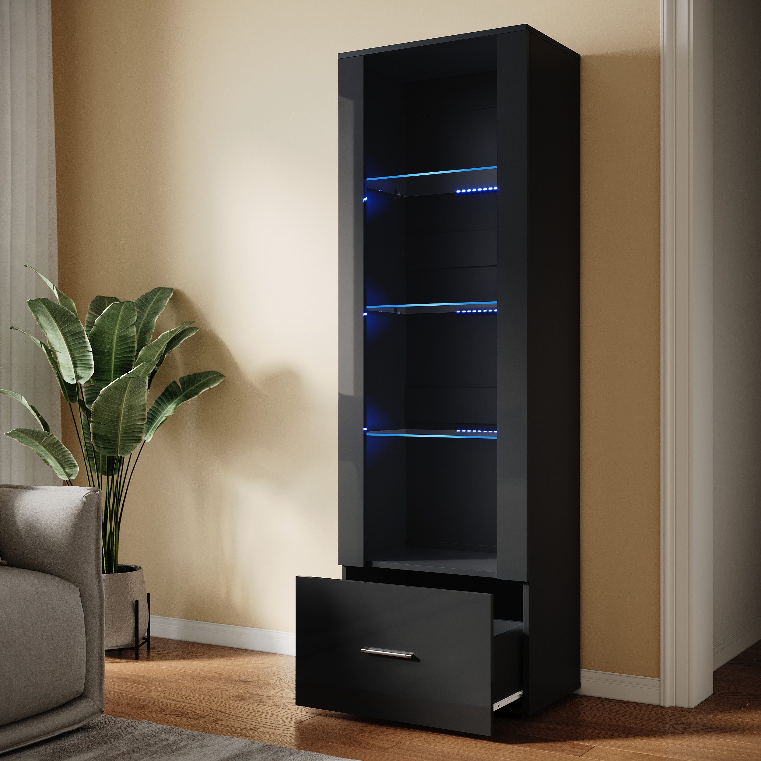 SONNI Glasvitrine Glasvitrinen mit led beleuchtung,55x35x172cm,weiB hochgla günstig online kaufen