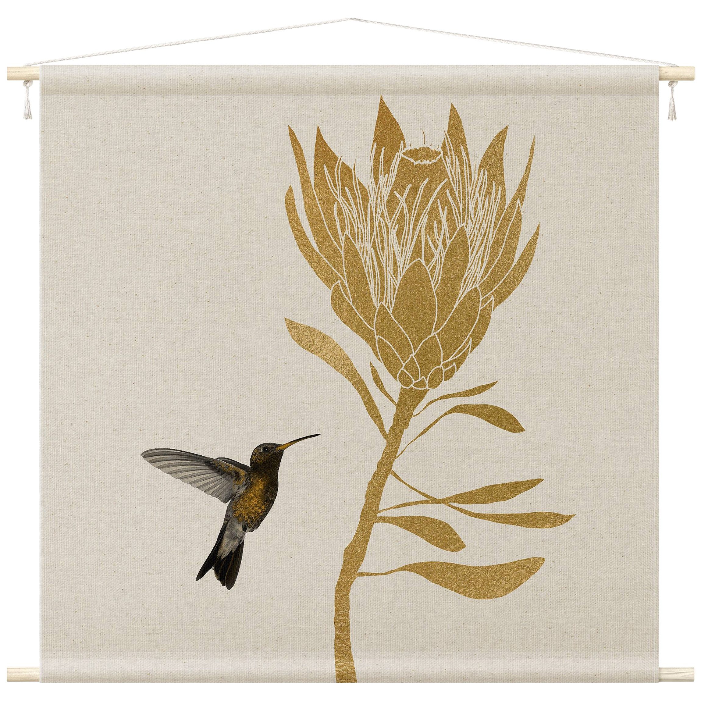 Bilderdepot24 Wandteppich modern Tropisch Tiere Vögel gold, quadratisch, Höhe: 2.6 mm, großes Wandbild aus Natur-Baumwolle Wandbehang Stoffbild Tuch Wollseil