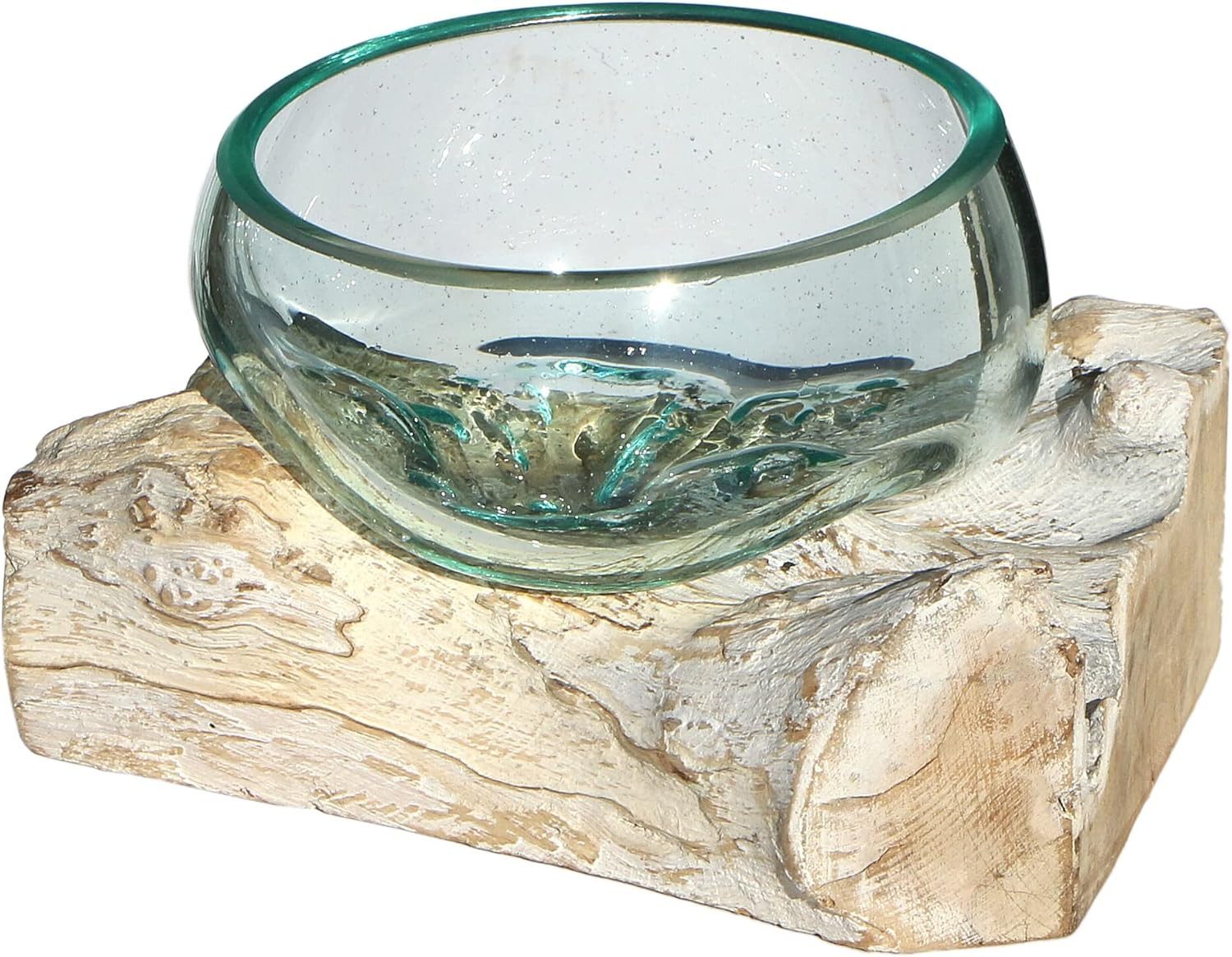 Wogeka Dekoschale Glas-Schale auf weißem Wurzelholz Teakholz Gamal Vase – Bild 4 von 5
