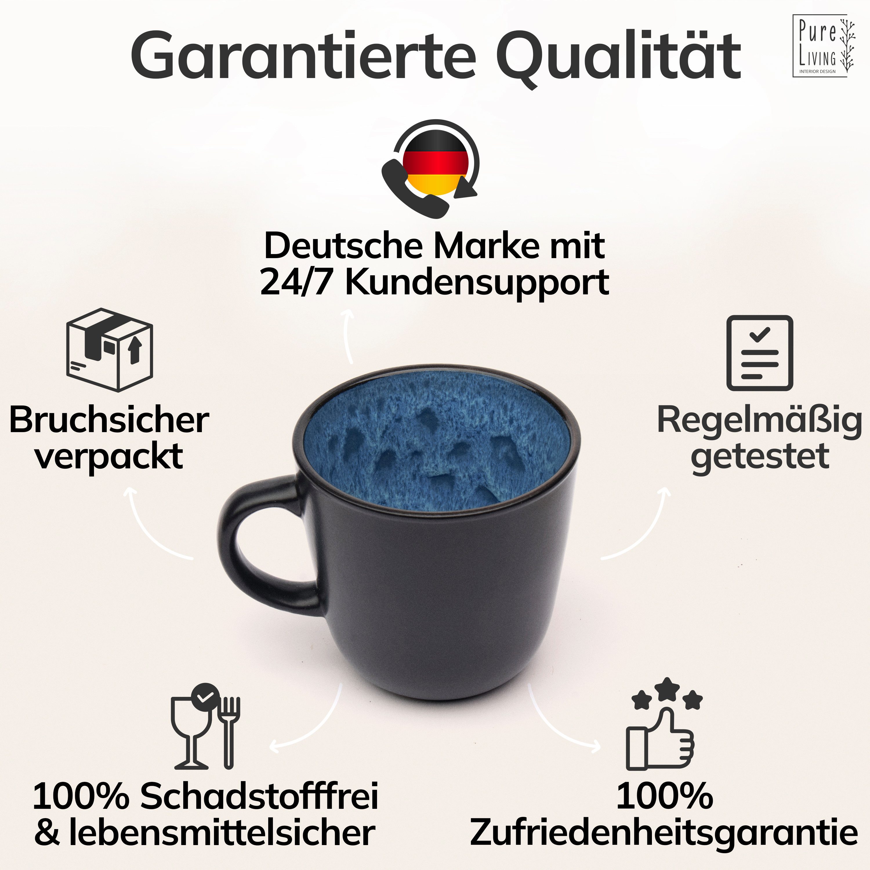 PURE LIVING INTERIOR DESIGN Geschirr-Set Ibiza Becher, 6er-Set, 435 ml, Tiefblau, Steingut (6-tlg), 6 Personen, Steingut – Bild 4 von 5