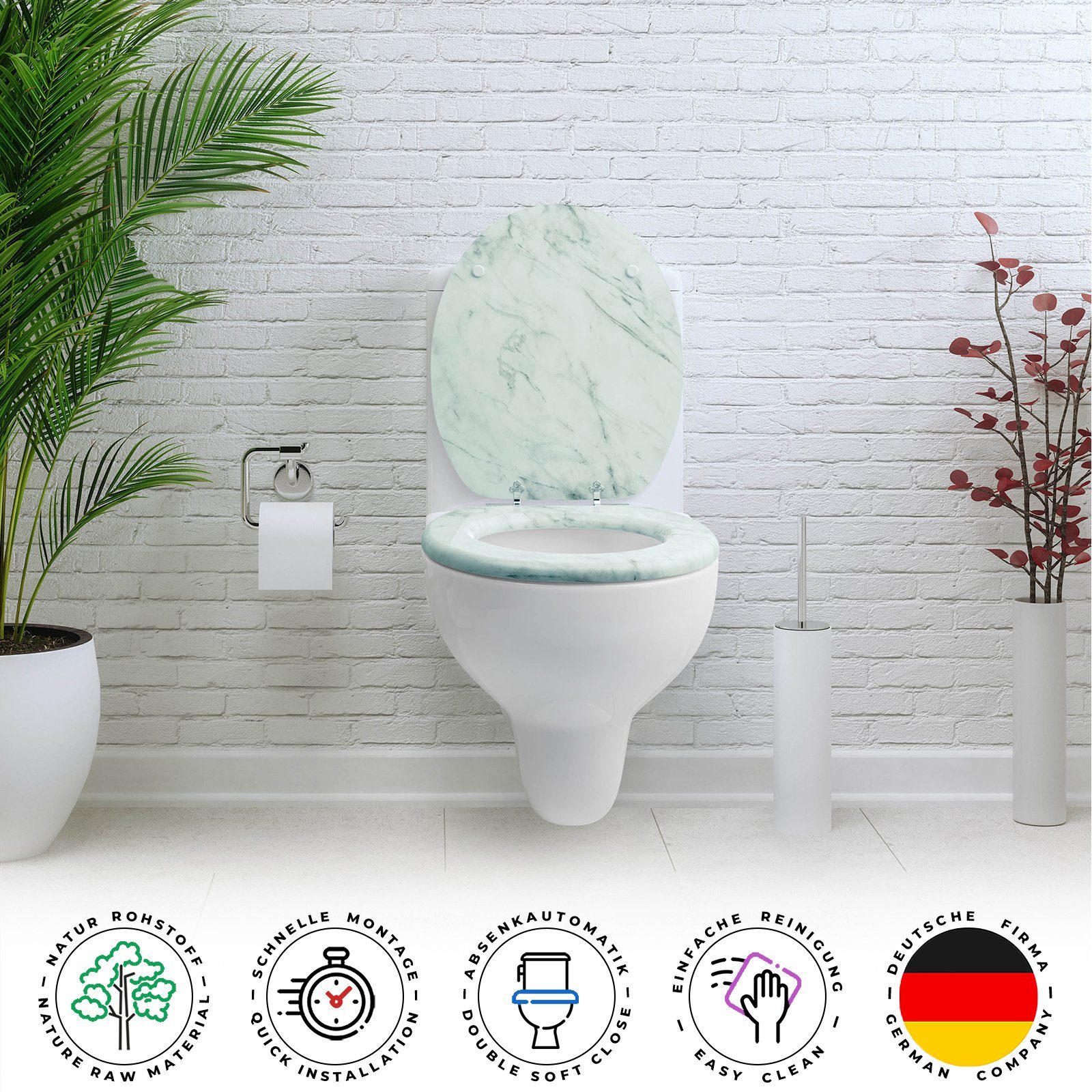 Sanfino WC-Sitz „Marmor“ hochwertiger Toilettendeckel mit Absenkautomatik, aus Holz, viele bunte Motive, hoher Sitzkomfort, einfache Montage – Bild 4 von 5