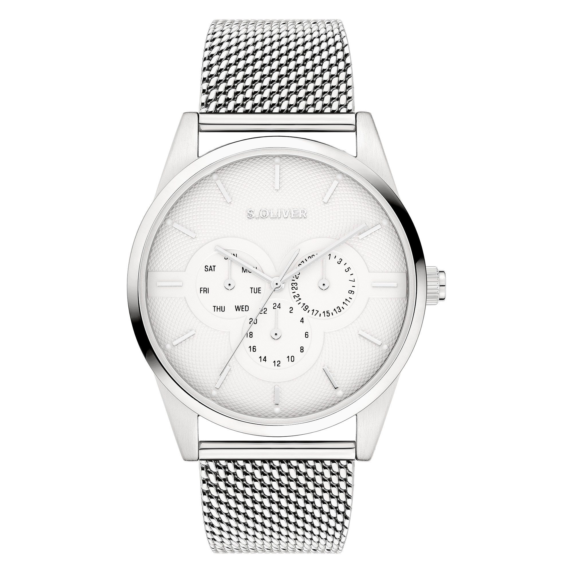 s.Oliver Multifunktionsuhr Round Basic SO-4447-MM, Quarzuhr, Armbanduhr, Herrenuhr, Edelstahlarmband, analog