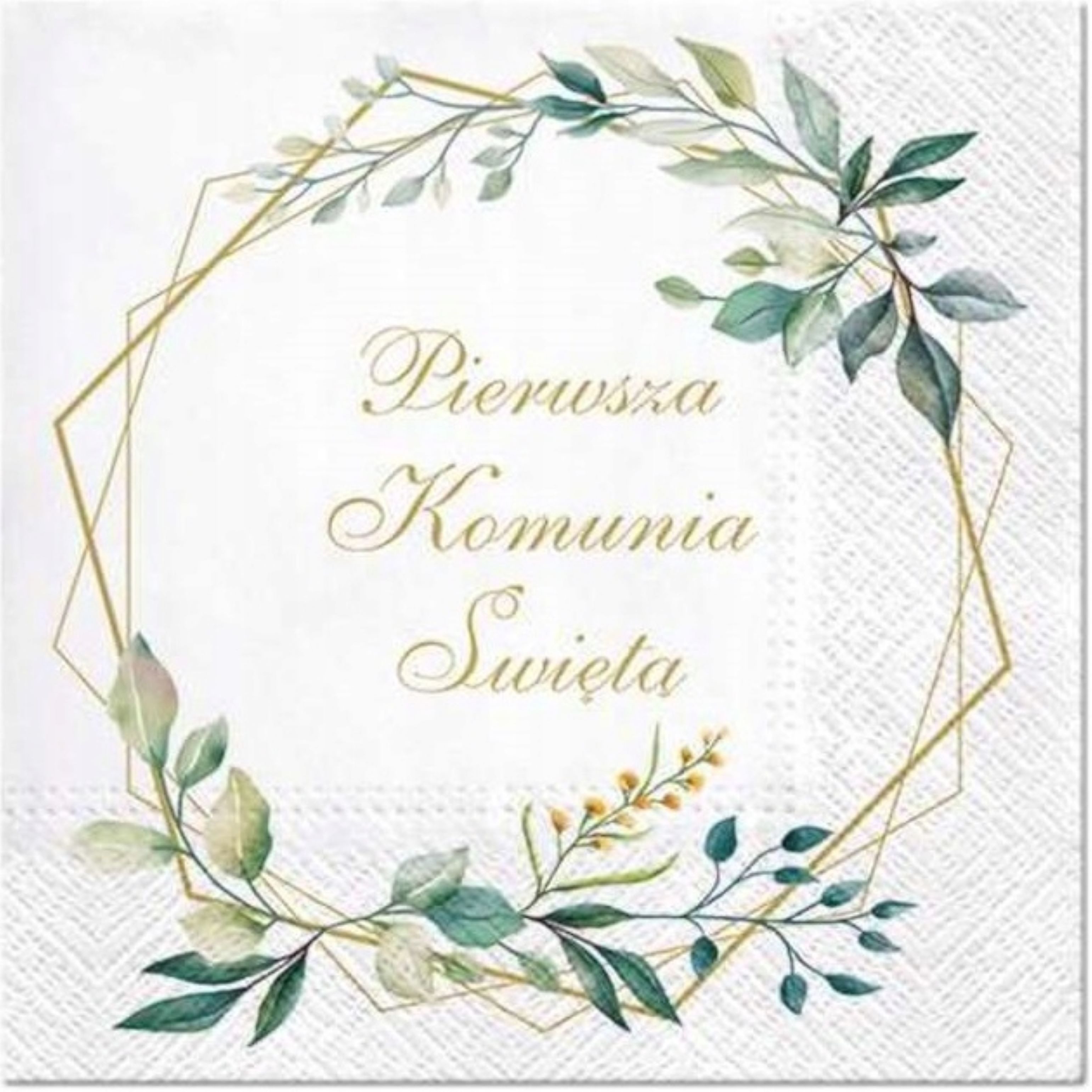PartyPro Papierserviette Kommunion Servietten Boho Eukalyptus 33x33cm 20 Stk. Goldene Schrift  