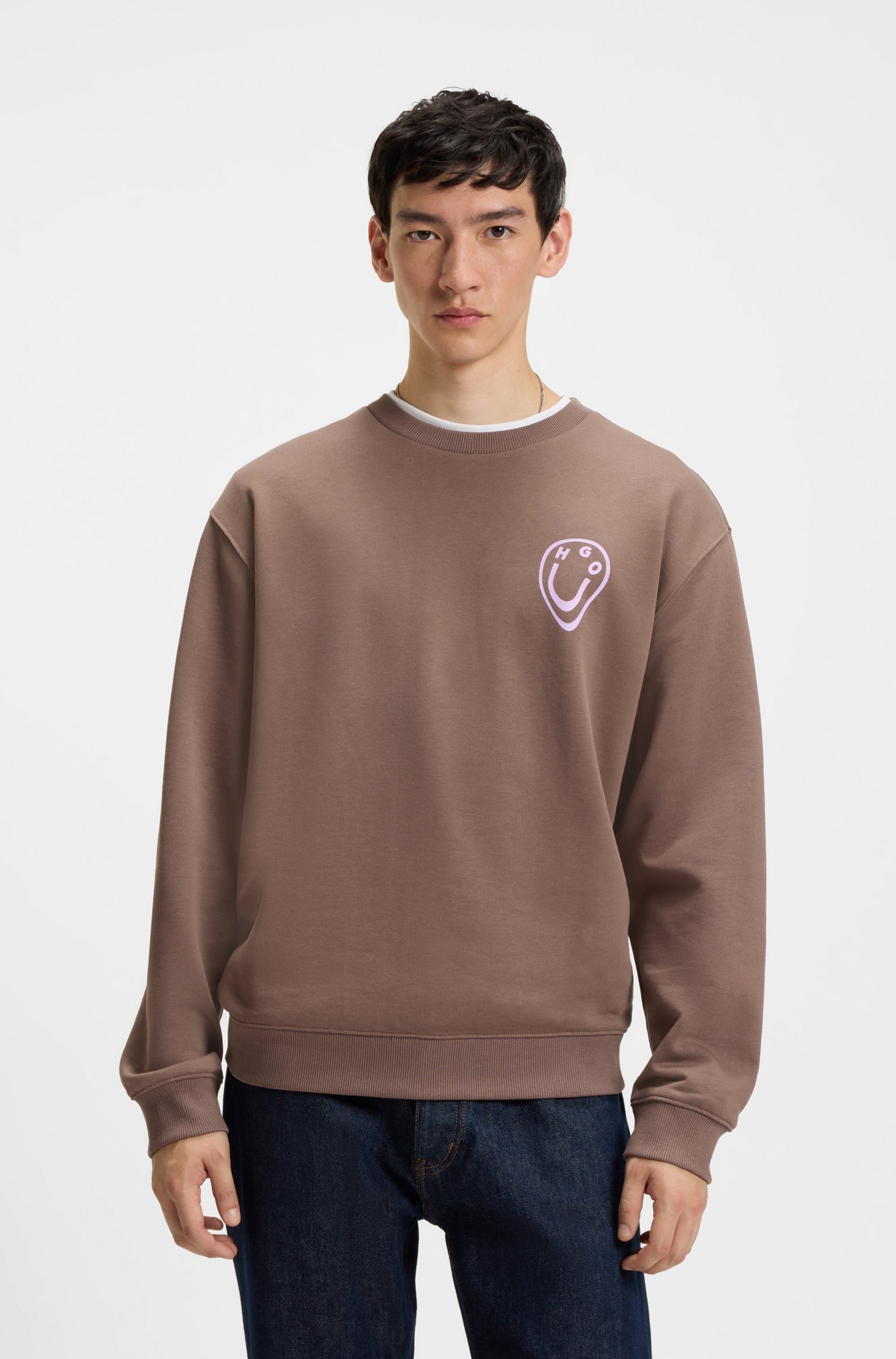 HUGO Blue Sweatshirt Oversized Crew Rundhals, mit Print