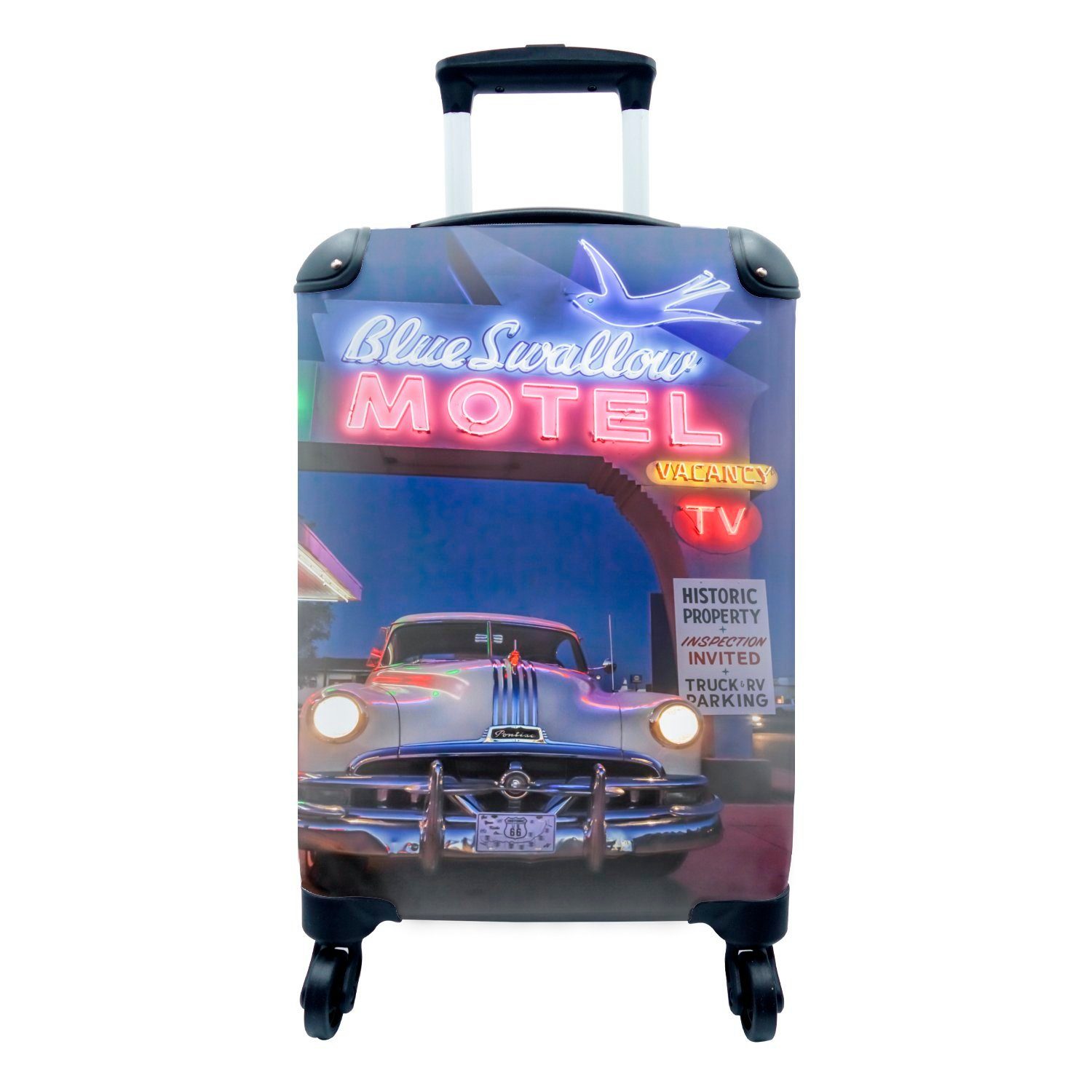 MuchoWow Handgepäckkoffer Oldtimer im Motel, 4 Rollen, Reisetasche mit rollen, Handgepäck für Ferien, Trolley, Reisekoffer