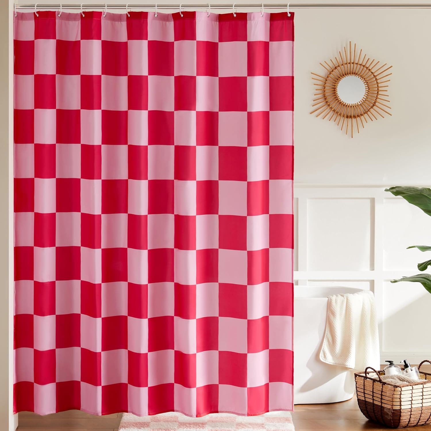 Coonoor Duschvorhang für Badezimmer, hübsches Retro-Schachbrettmuster,183 x 183 cm