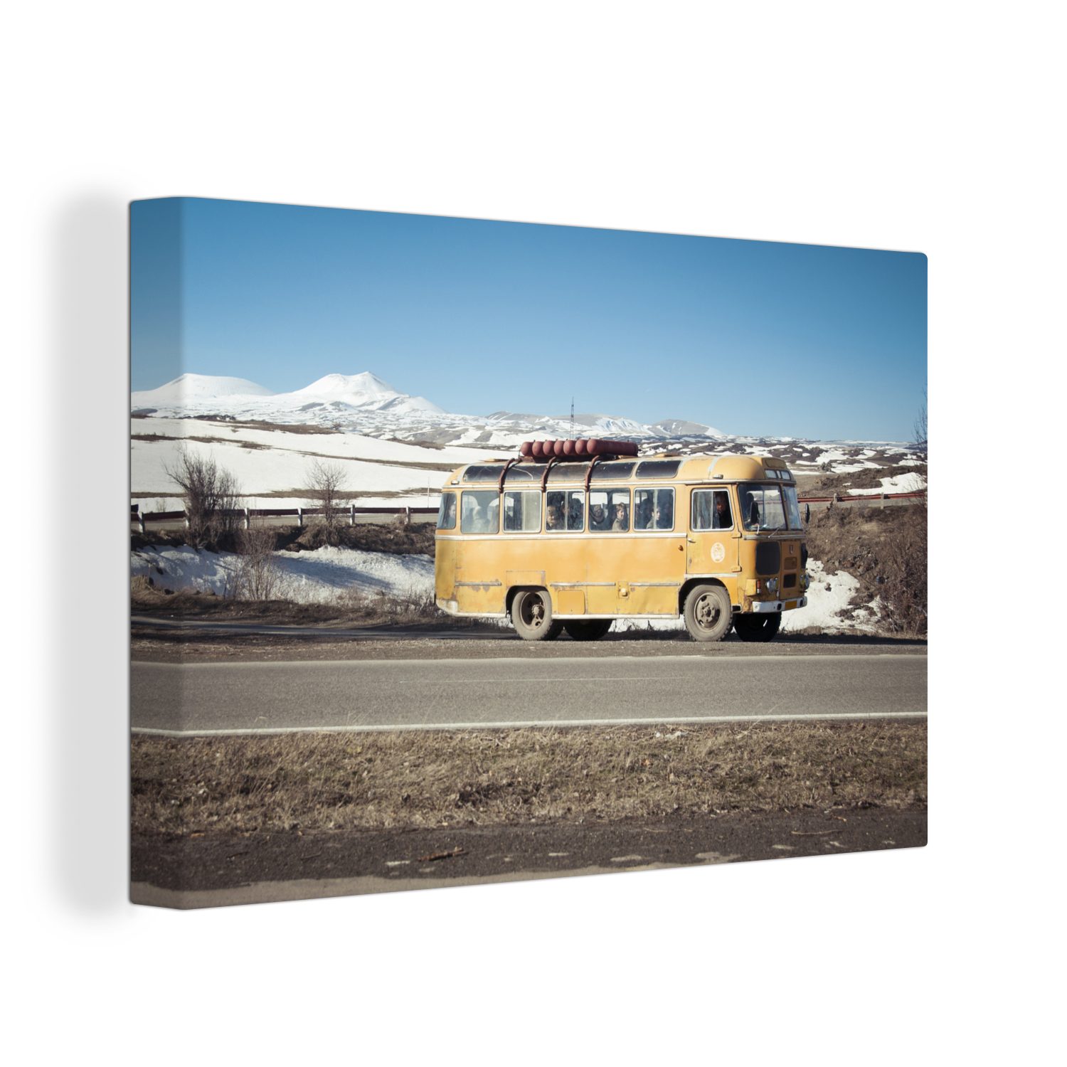 OneMillionCanvasses® Leinwandbild Bus - Jahrgang (1 St), cm Wanddeko, Leinwandbilder, Wandbild Gelb, 30x20 Aufhängefertig, 