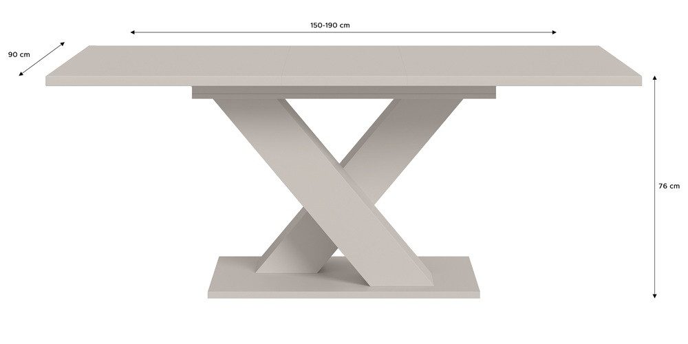xonox.home Esstisch Esstisch Motion, ausziehbar, X-Fußgestell, Kaschmir, 150(190)x90, Küchentisch